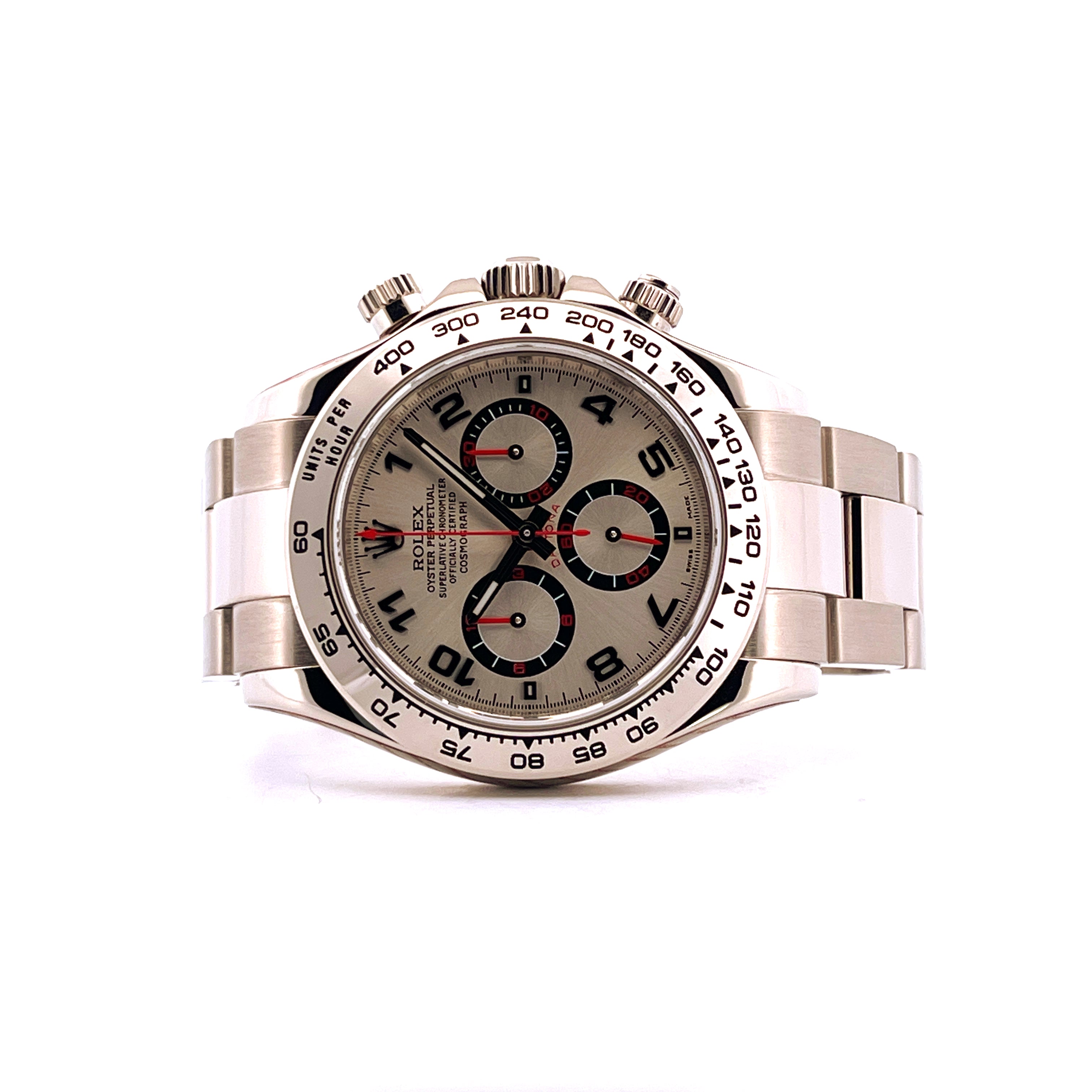 Rolex Daytona 40mm Weißgold Automatik-Chronograph mit silbernem Zifferblatt und Stahlband