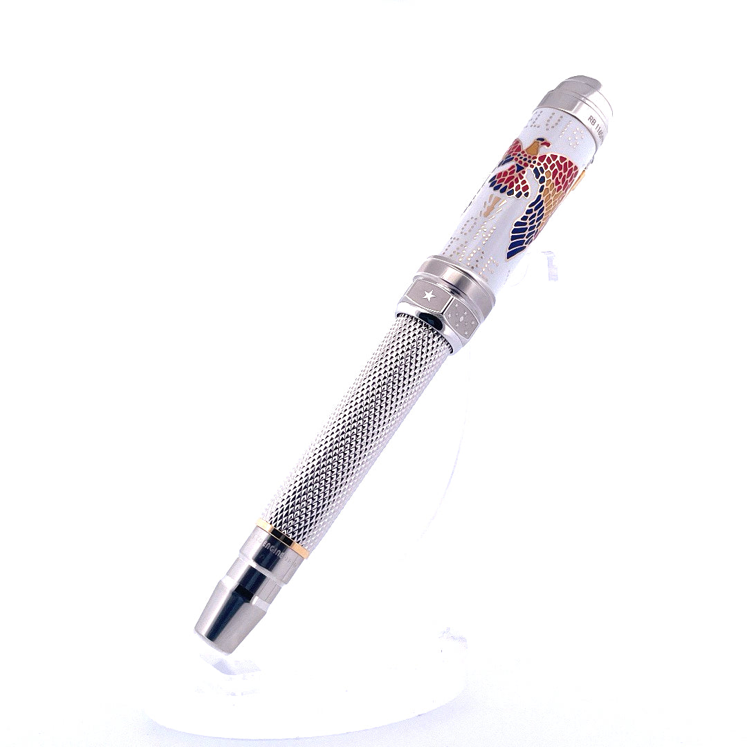 Montblanc Elvis Limited Edition Rollerball mit silbernem Griffstück und weißem Schaft mit Adler-Motiv