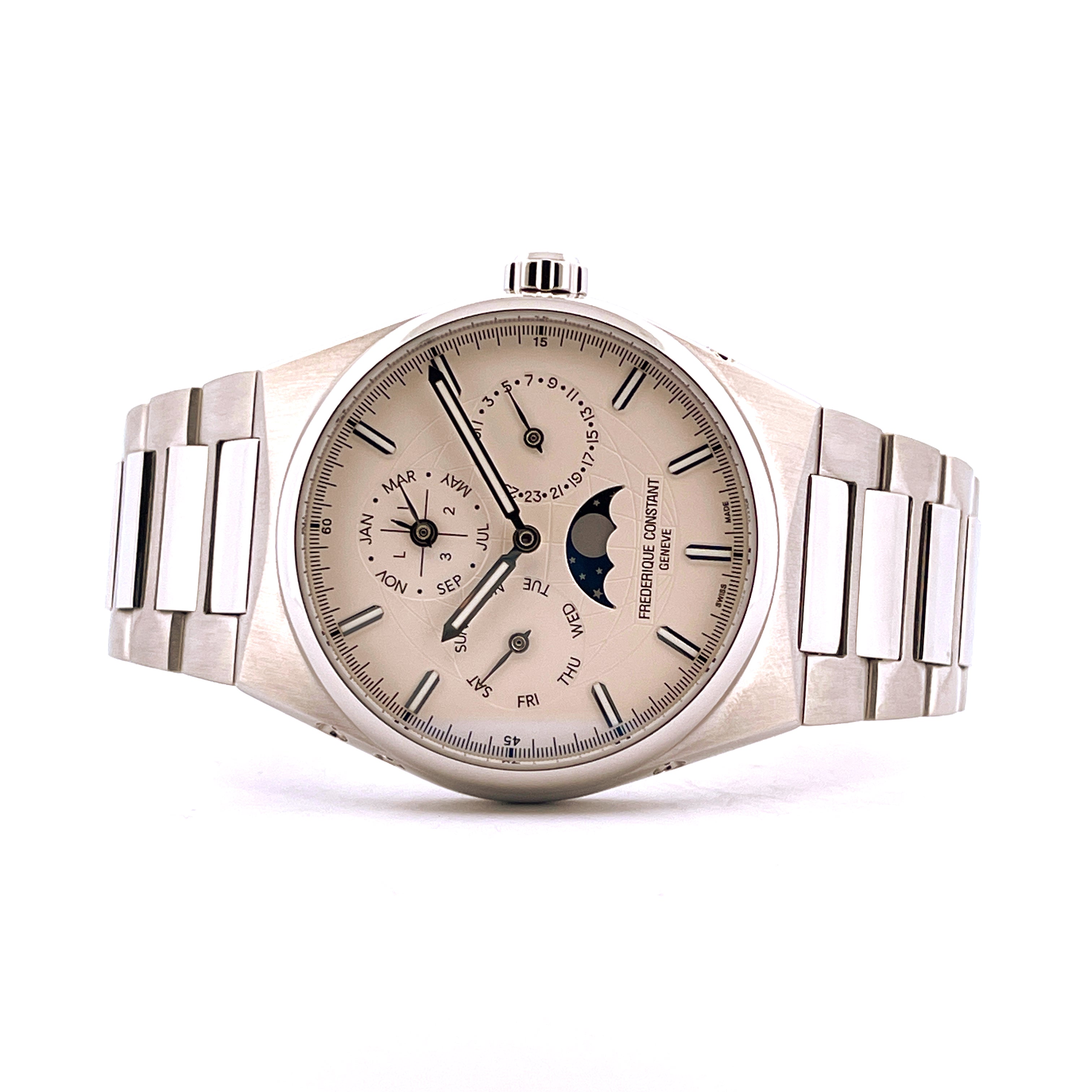 Frederique Constant Highlife Perpetual Calendar Manufacture Automatique aus Edelstahl mit silbernem Zifferblatt und Mondph…