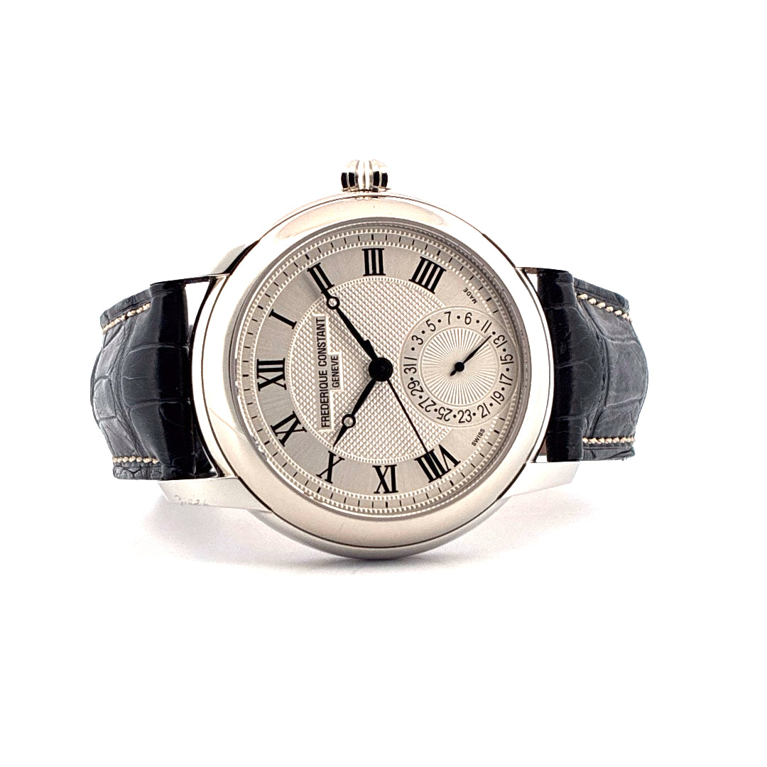 Frederique Constant Classics Manufacture Automatik mit silbernem Zifferblatt und schwarzem Krokolederarmband