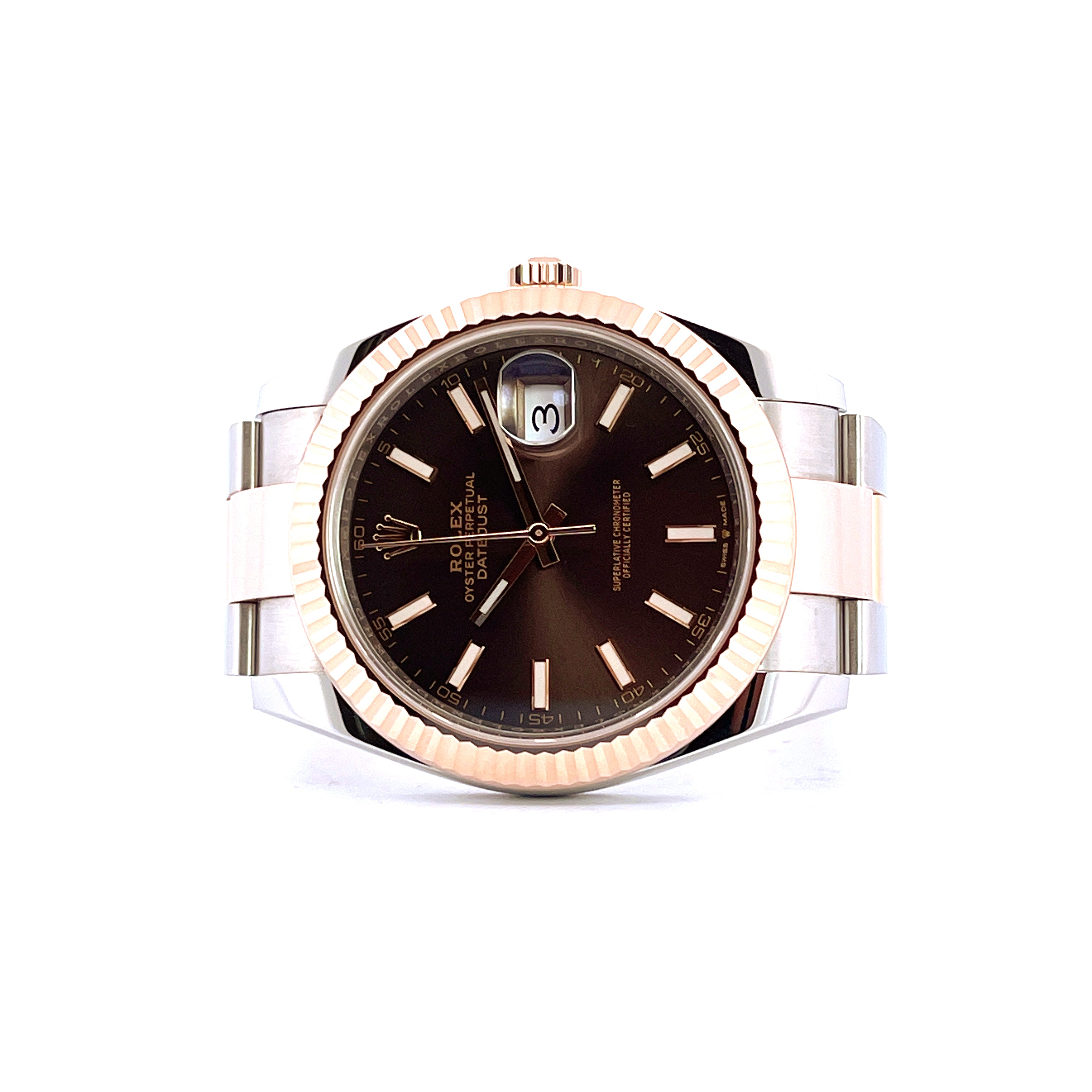 Rolex Datejust 41 Steel&Gold Chocolate, Frontansicht, Stahl-Gold-Gehäuse, Schokoladenfarbenes Zifferblatt