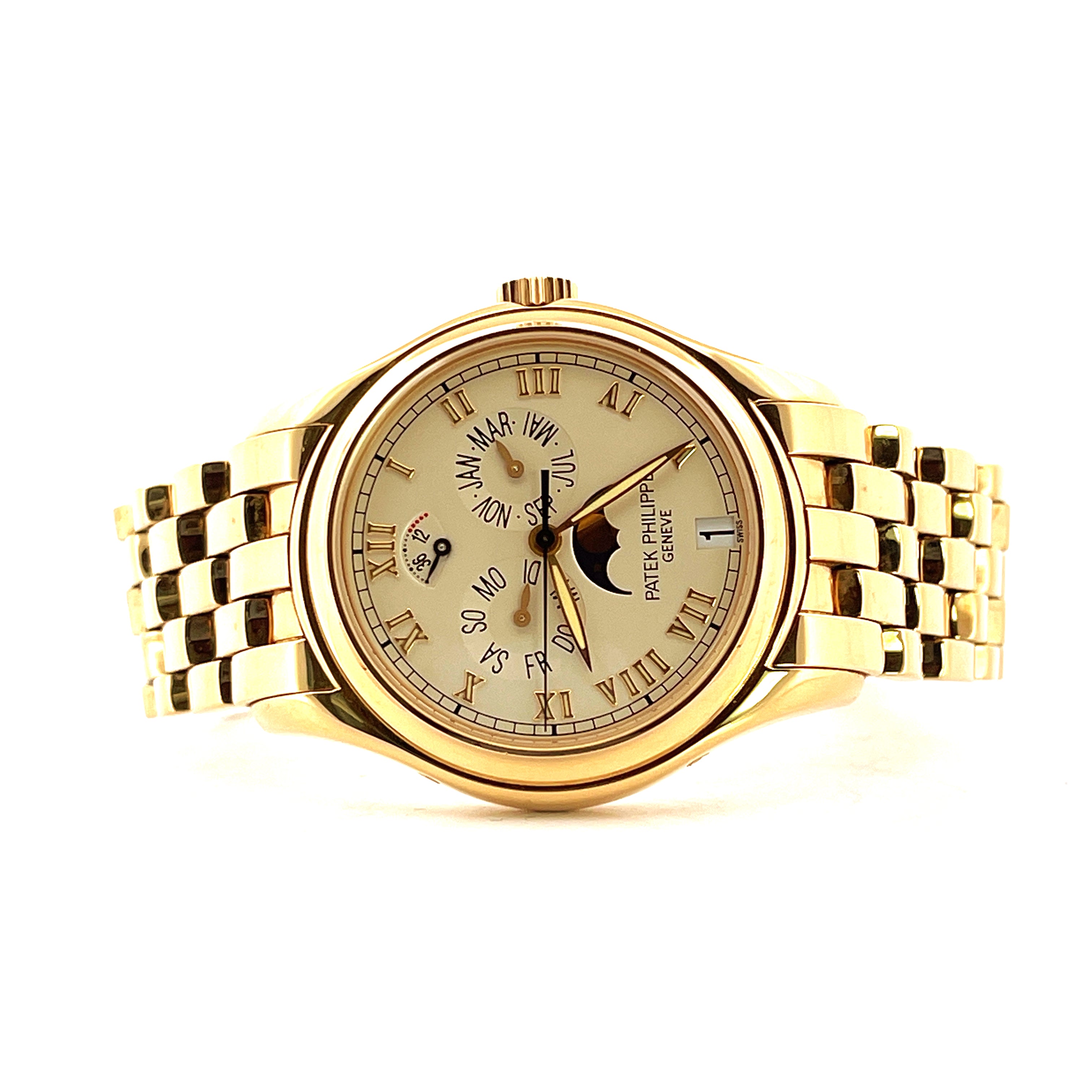 Patek Philippe Annual Calendar 5036/1J Gelbgold Automatikuhr mit Mondphasenanzeige und Kalender von vorne
