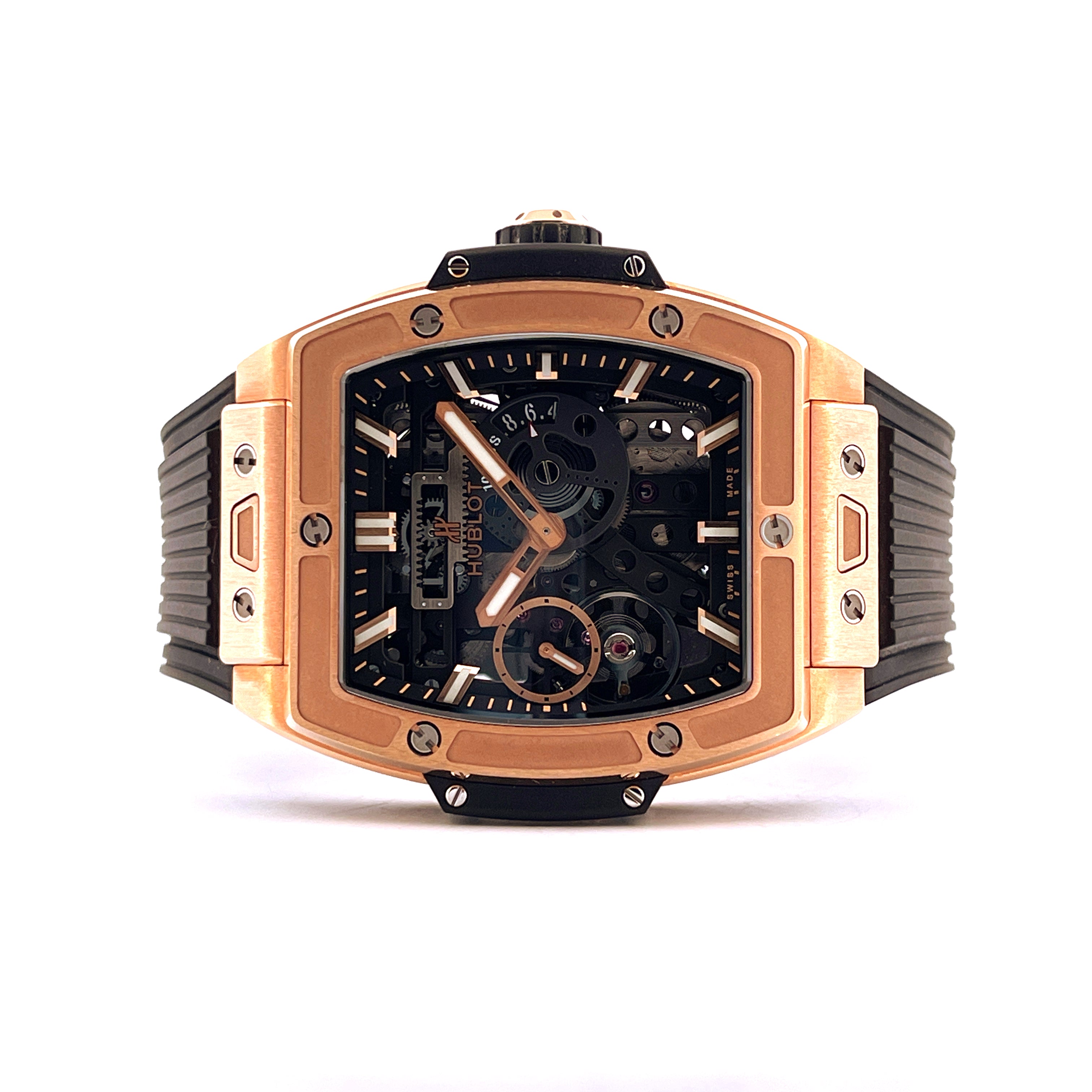 Hublot Spirit Of Big Bang Meca-10 Roségold eine skelettierte Uhr mit schwarzem Zifferblatt