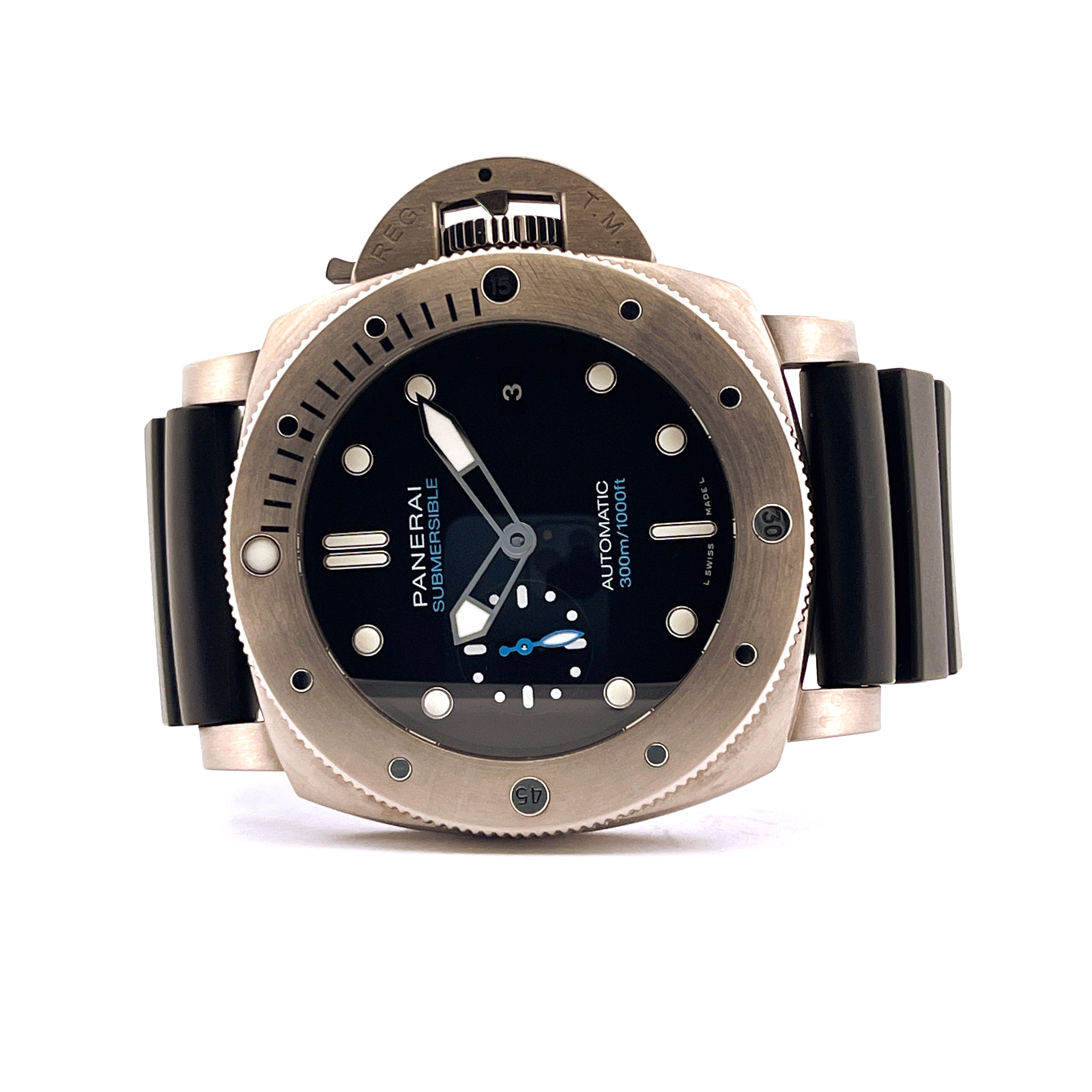 Panerai Luminor Submersible 1950 3 Days Titan mit schwarzem Zifferblatt und Kautschukband