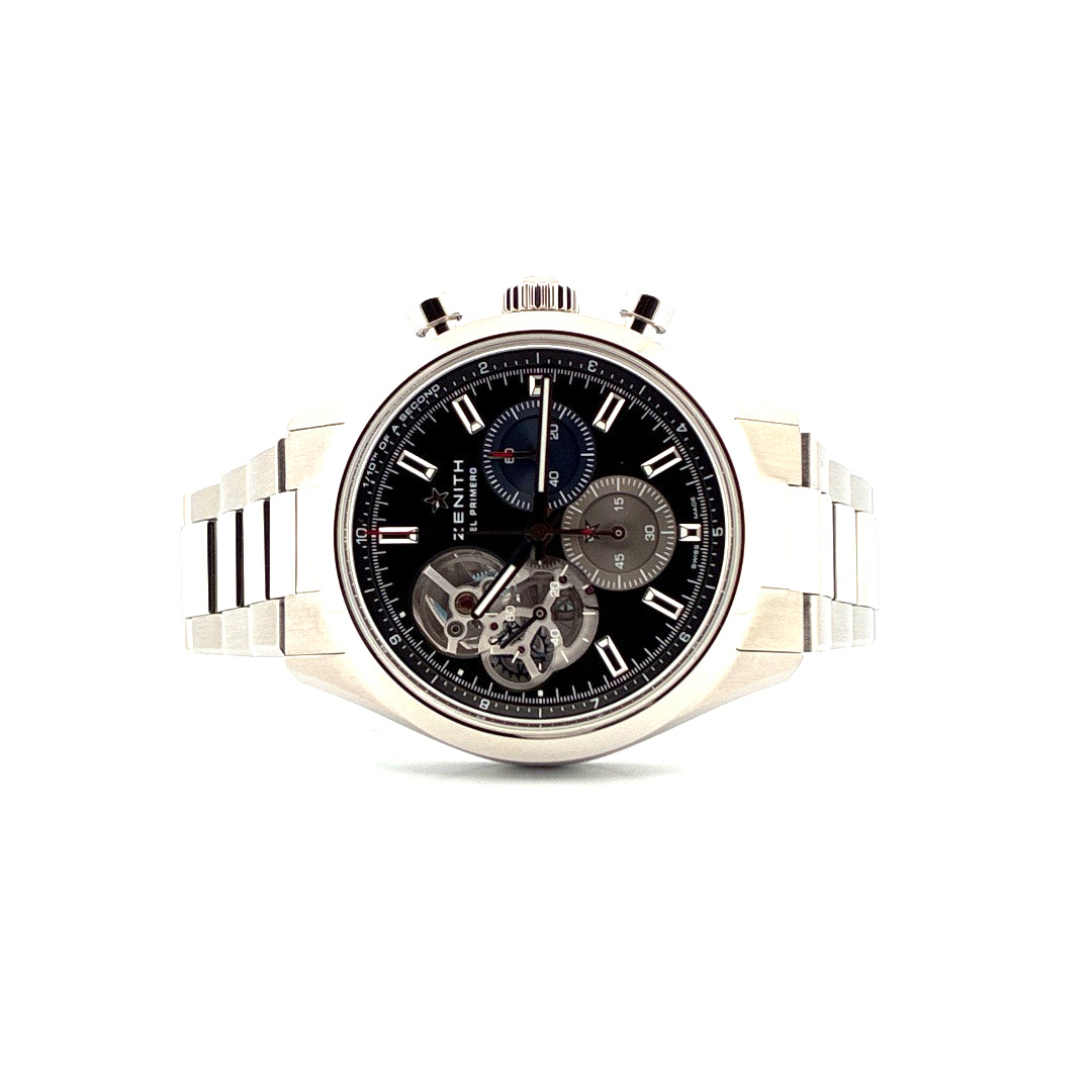 Zenith Chronomaster Open Automatic 39.5 mm Edelstahl-Chronograph mit offenem Zifferblatt und Edelstahlarmband