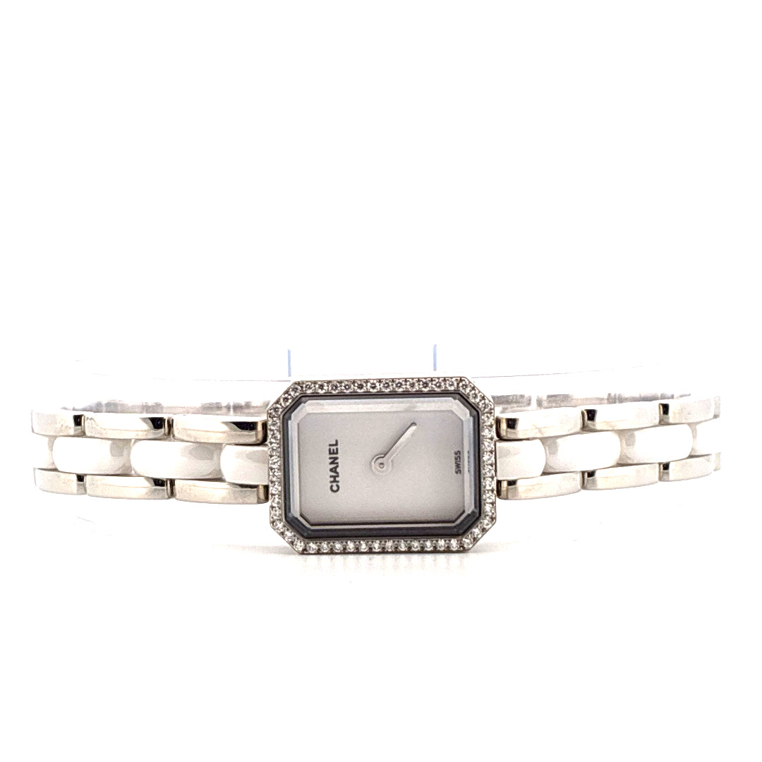 Chanel Première Damenuhr mit bicolor Keramik-Edelstahl-Armband und besetztem Gehäuse