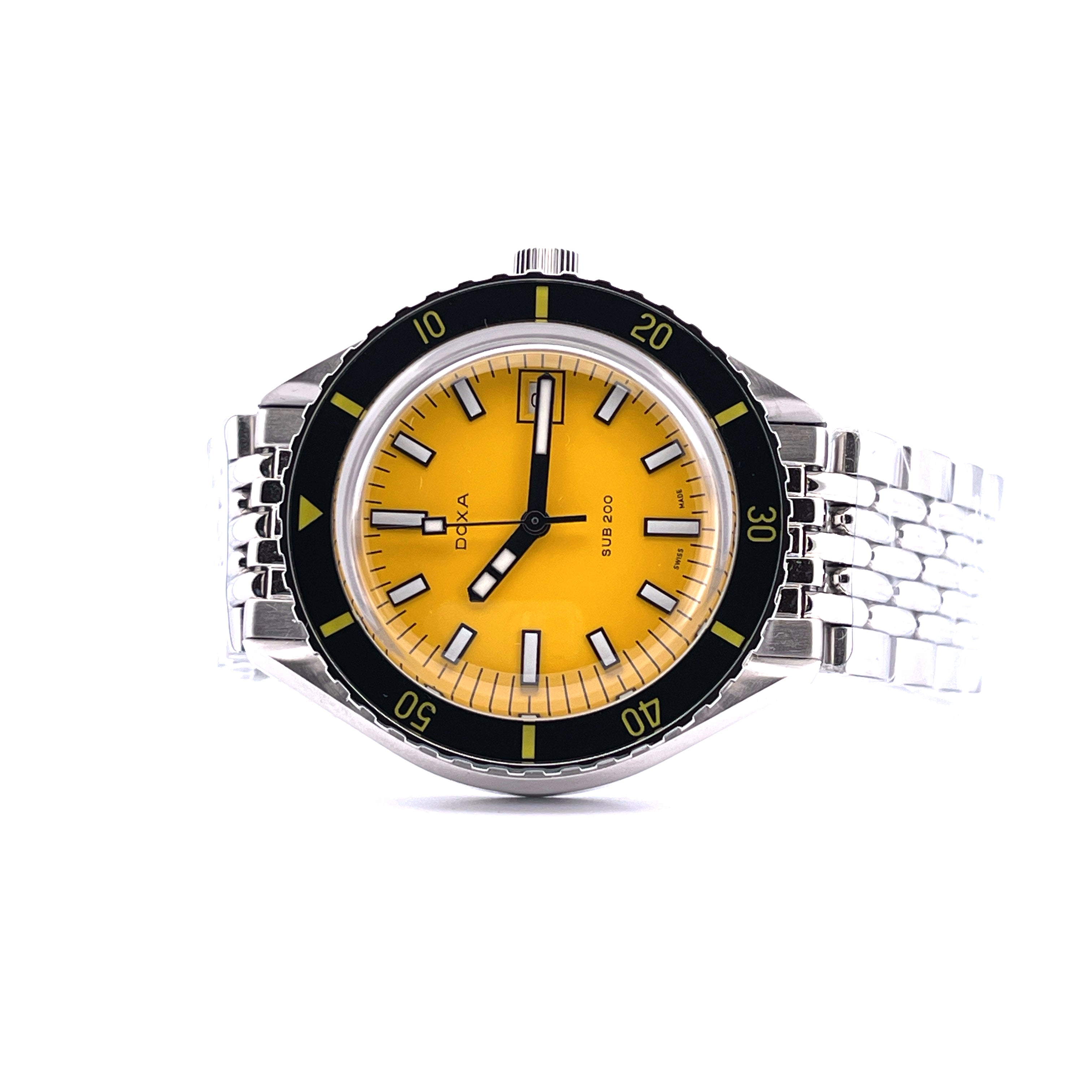 Doxa Sub 200 Divingstar Yellow Automatik-Uhr mit gelbem Zifferblatt und Edelstahlarmband