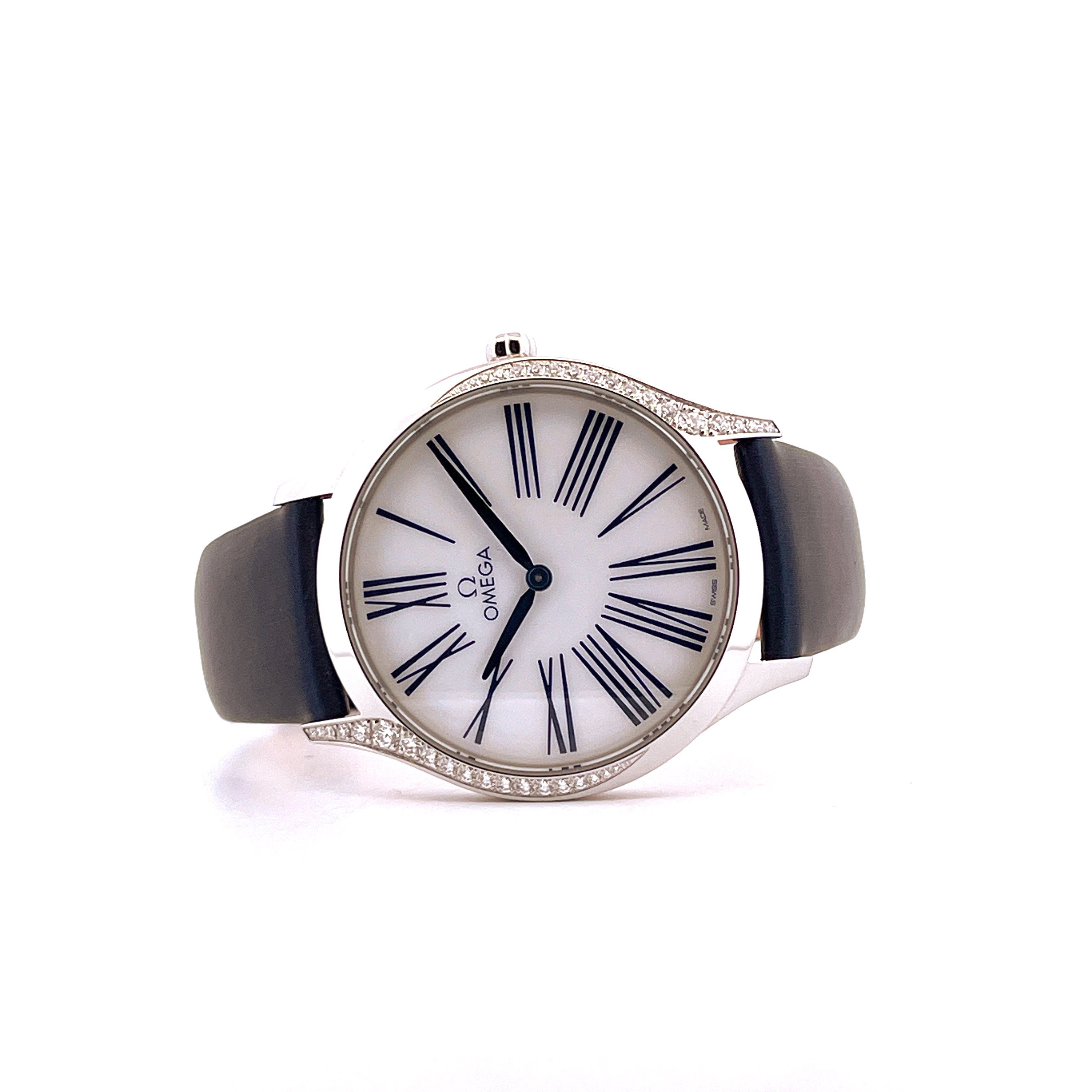 Omega De Ville Tresor Quartz Edelstahl mit Diamantenbesatz und Lederarmband