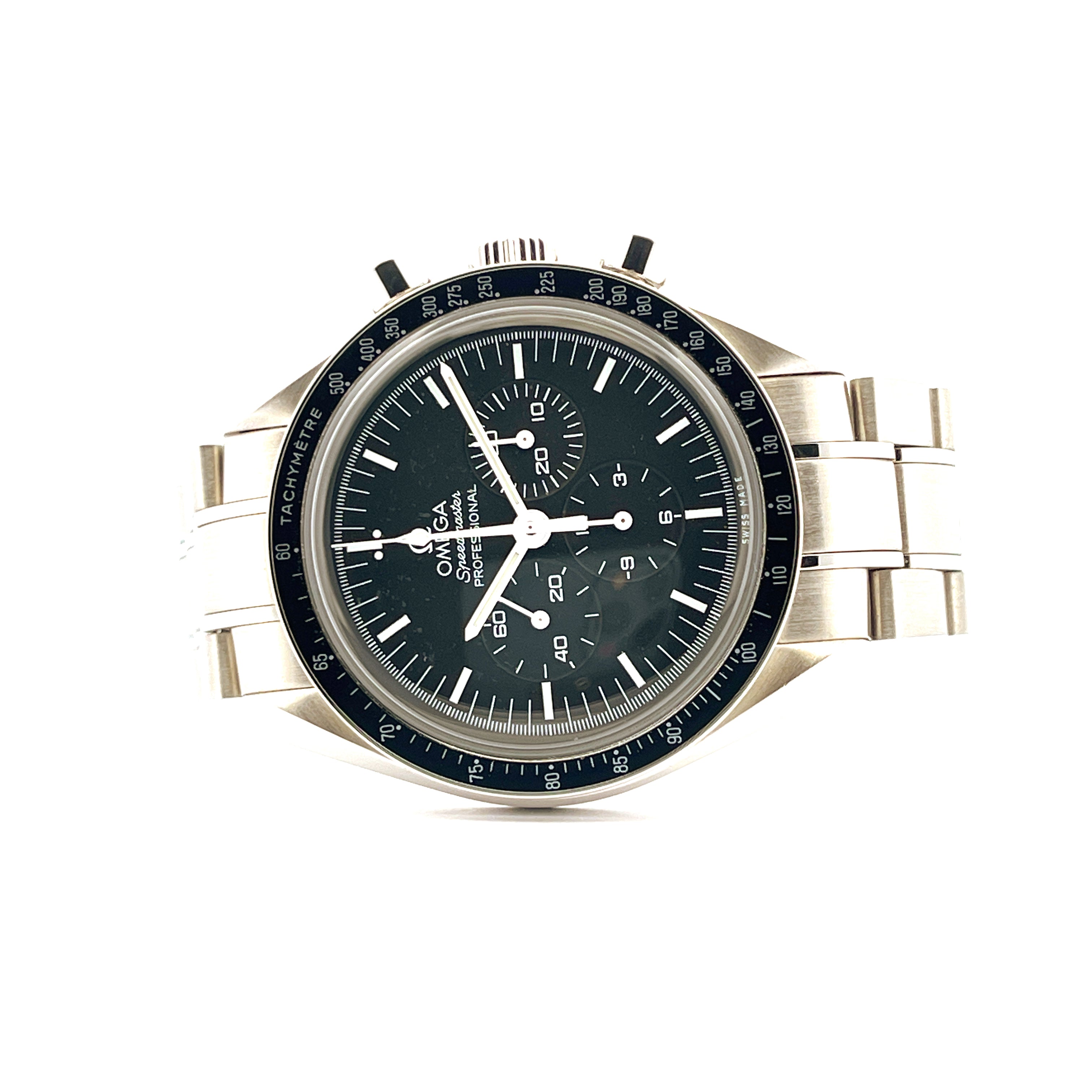 Omega Speedmaster Professional Moonwatch 2017 Edelstahl mit schwarzem Zifferblatt und poliertem Edelstahlarmband