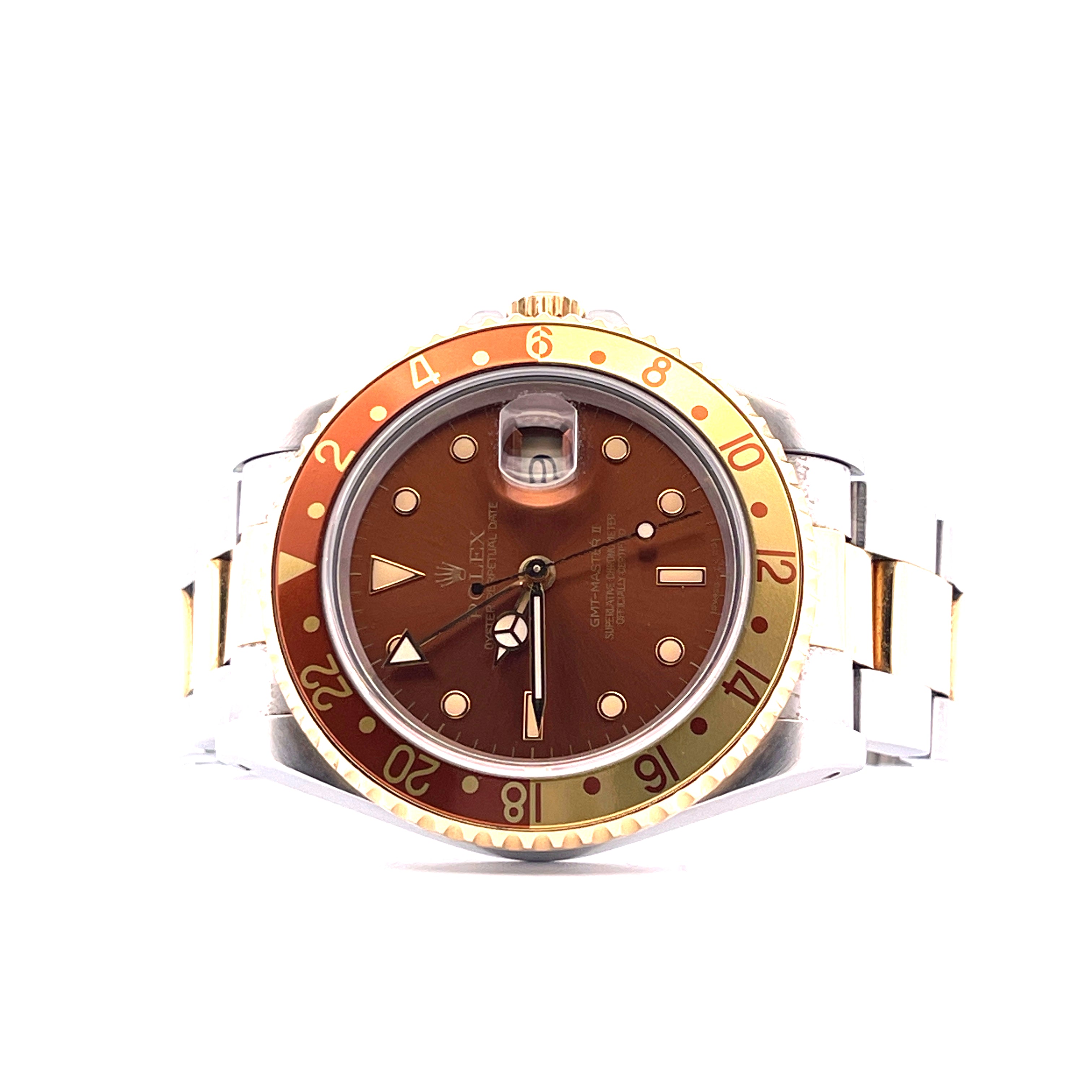 Rolex GMT-Master II Tiger Eye von 1992 in Gold und Stahl mit braunem Zifferblatt und bicolor-Lünette