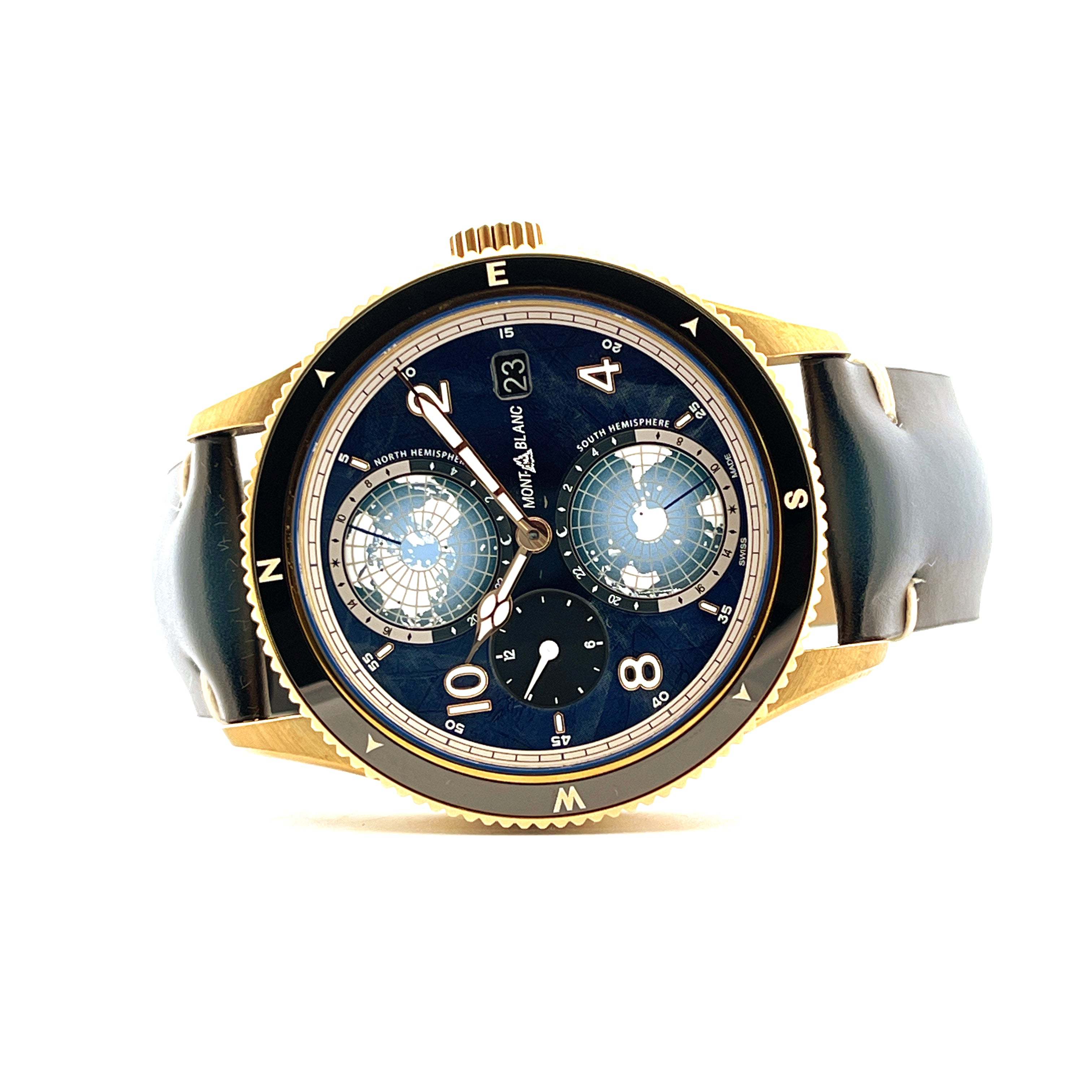 Montblanc Geosphere 0 Oxygen 42 mm aus Bronze mit blauem Zifferblatt und Weltzeit-Anzeige