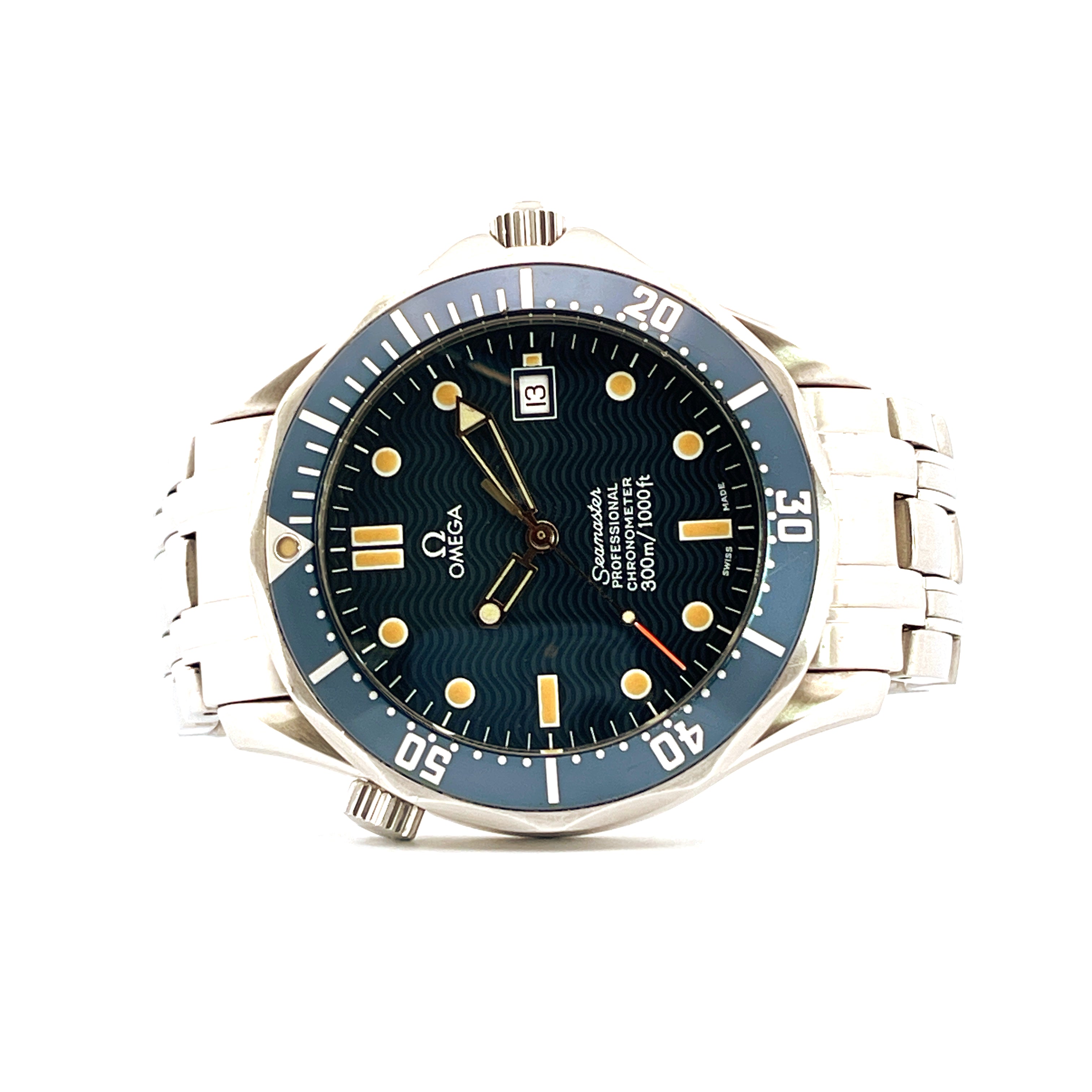 Omega Seamaster Diver 300 Professional mit blauem Wellenmuster-Zifferblatt und Edelstahlarmband