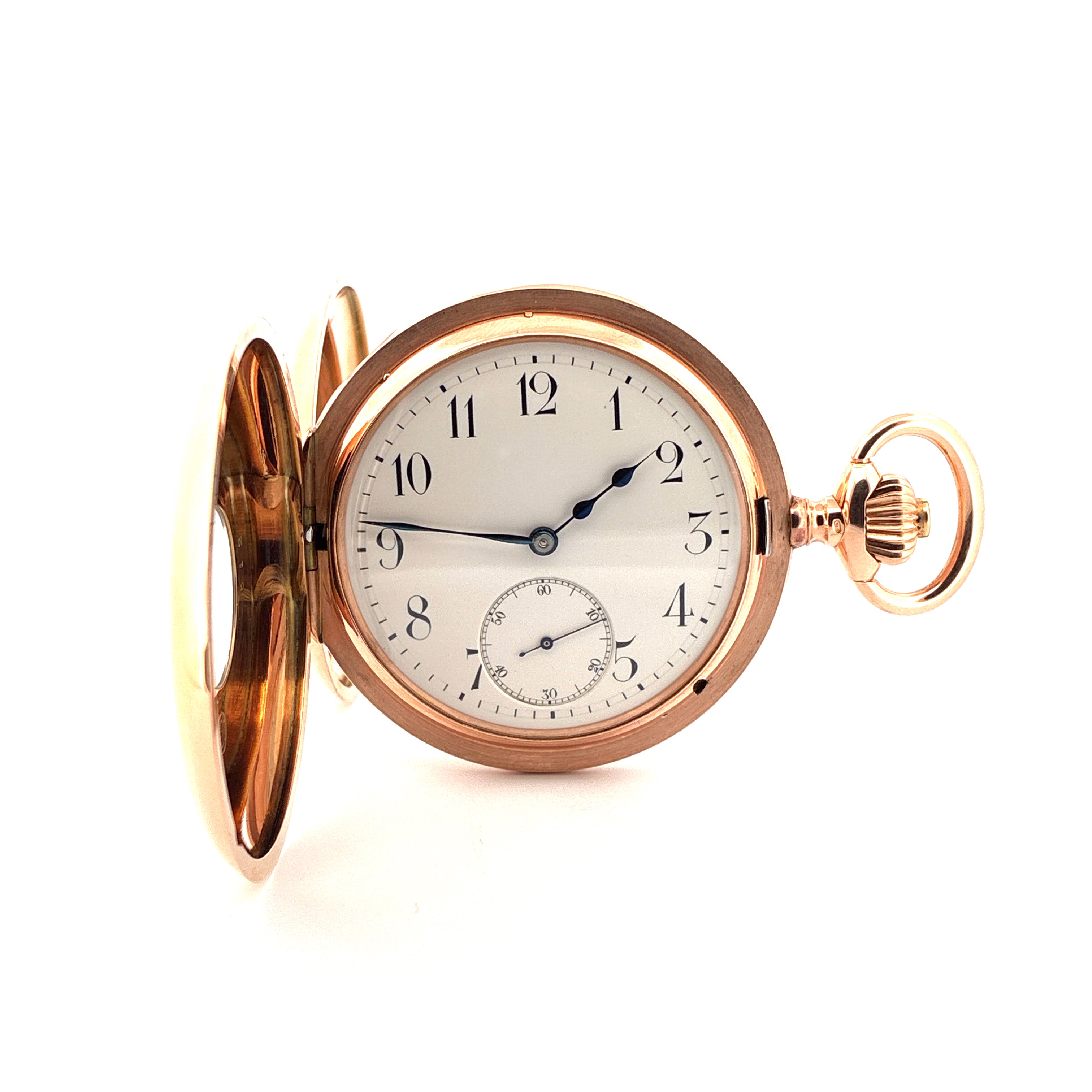 IWC Taschenuhr aus Gelbgold, Frontansicht mit Kleinensekunde und Handaufzugswerk