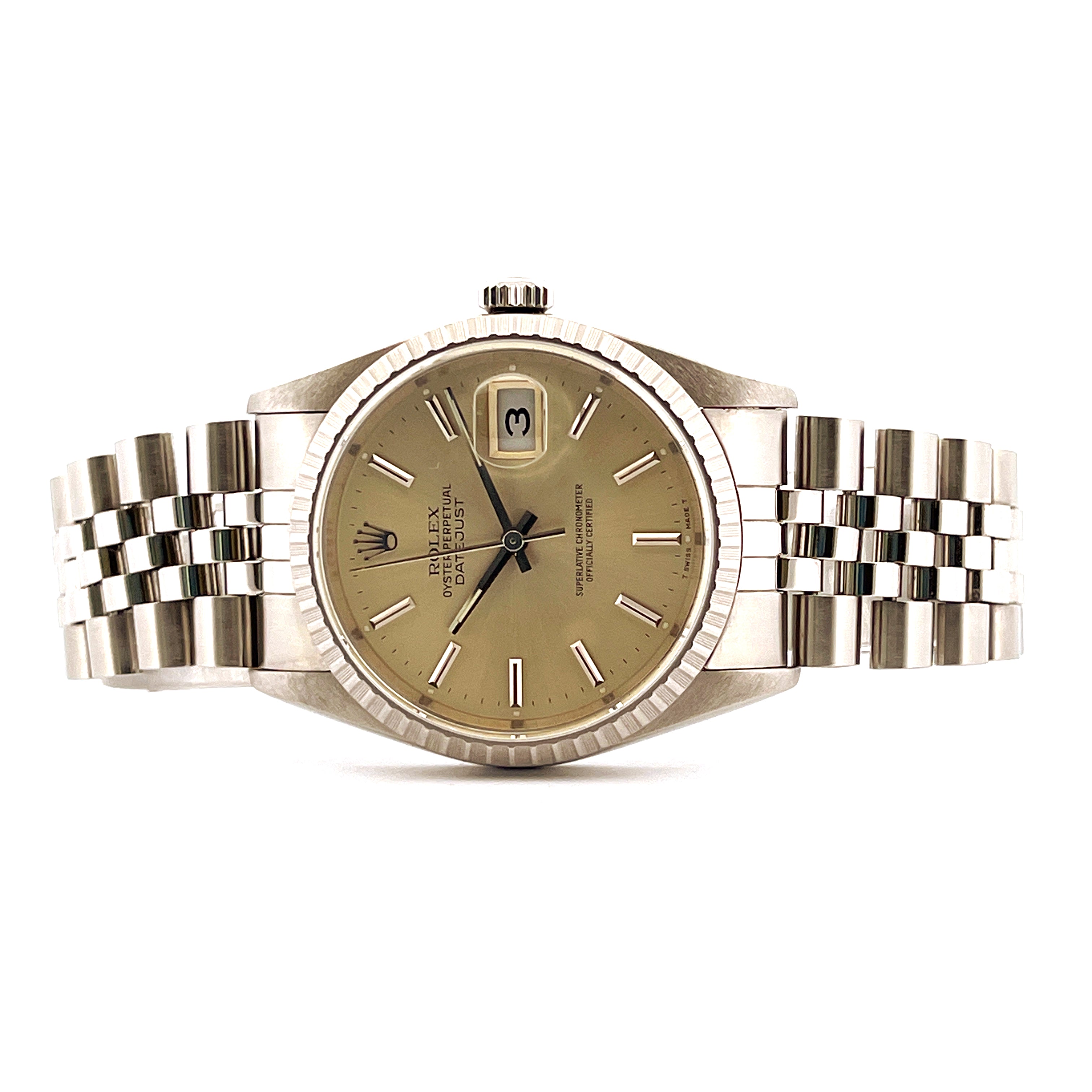 Rolex Datejust 36 mm Stahl mit silbernem Zifferblatt und Jubilé-Armband