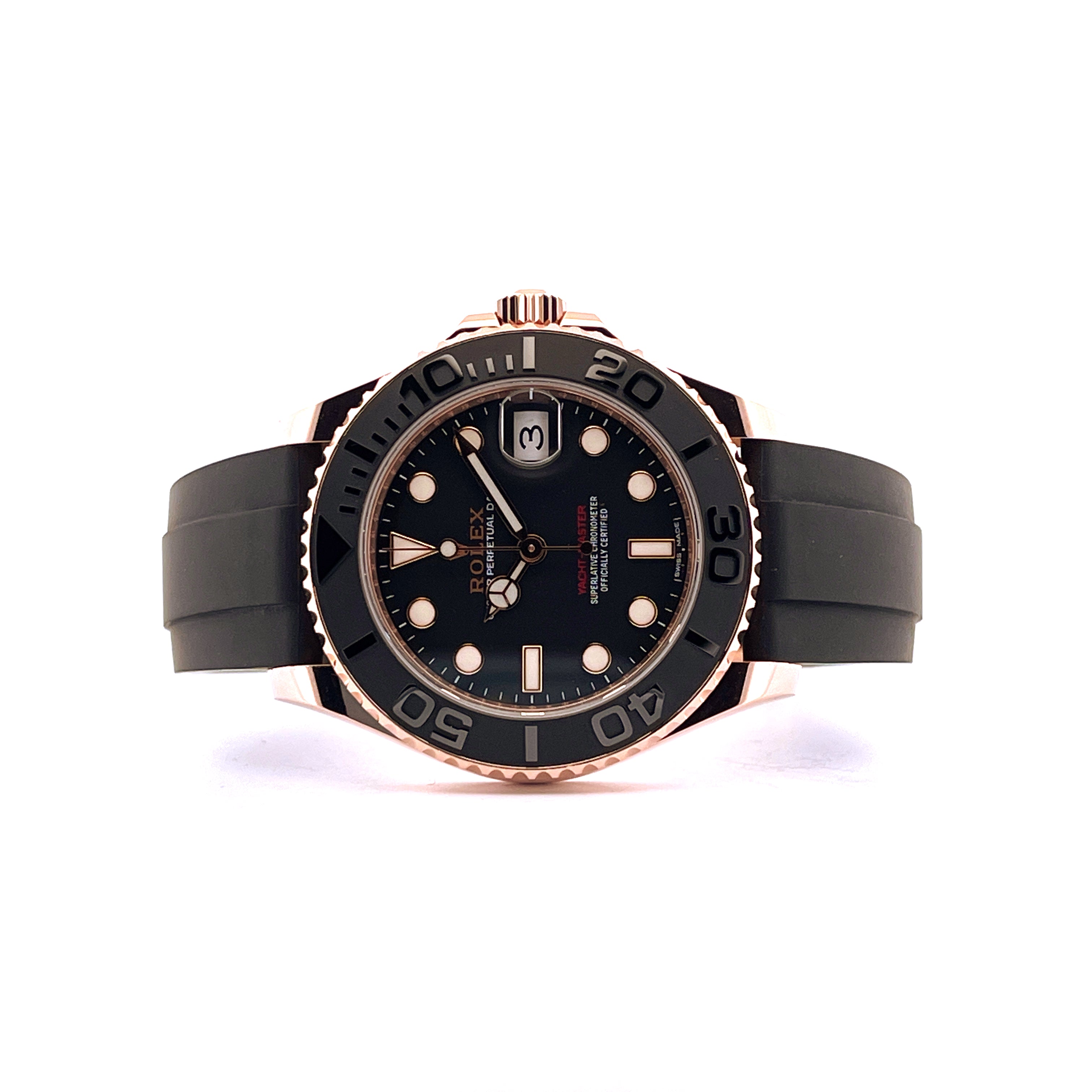 Rolex Yacht-Master 37 Everose Oysterflex in Roségold mit schwarzem Zifferblatt und Armband