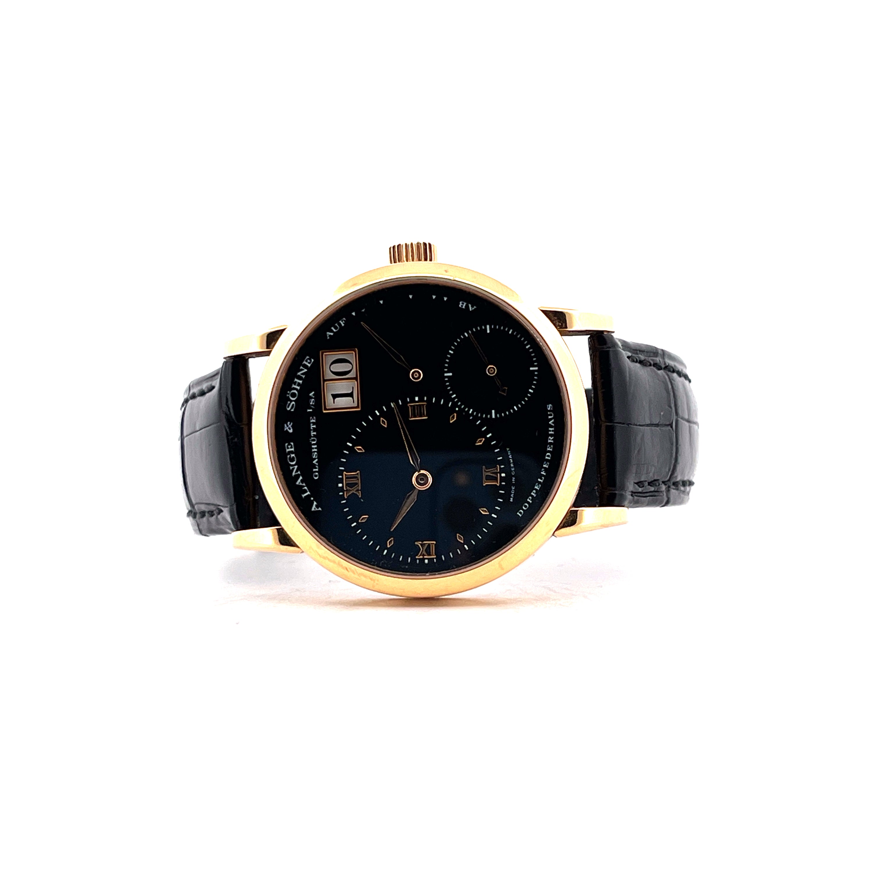 A. Lange & Söhne Kleine Lange 1 mit schwarzem Zifferblatt und goldfarbenem Gehäuse