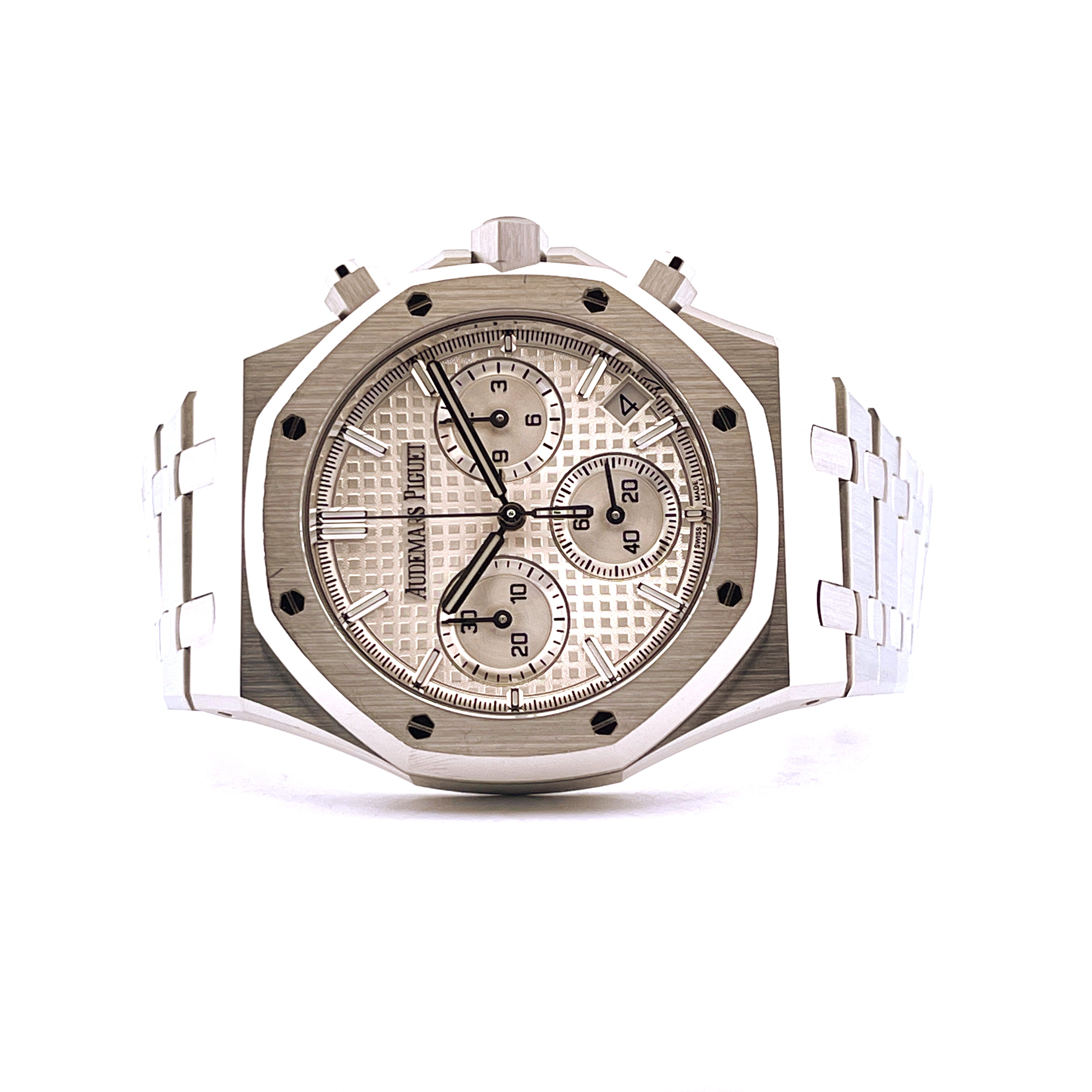 Audemars Piguet Royal Oak Chrono 41 mm Stahl Automatik mit silbern gemustertem Zifferblatt