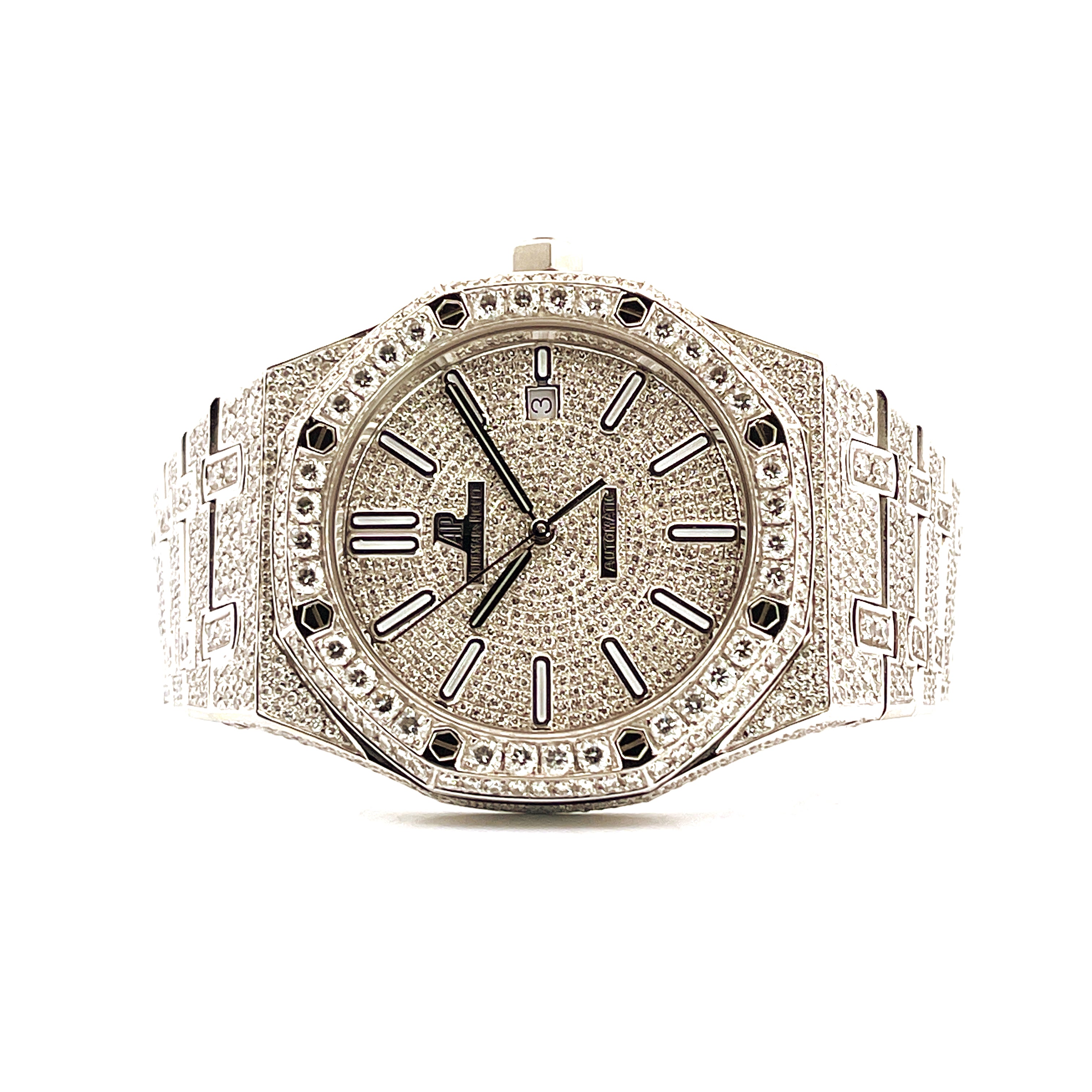 Audemars Piguet Royal Oak 15400ST 41 mm Edelstahl mit Besatz von Diamanten Frontansicht