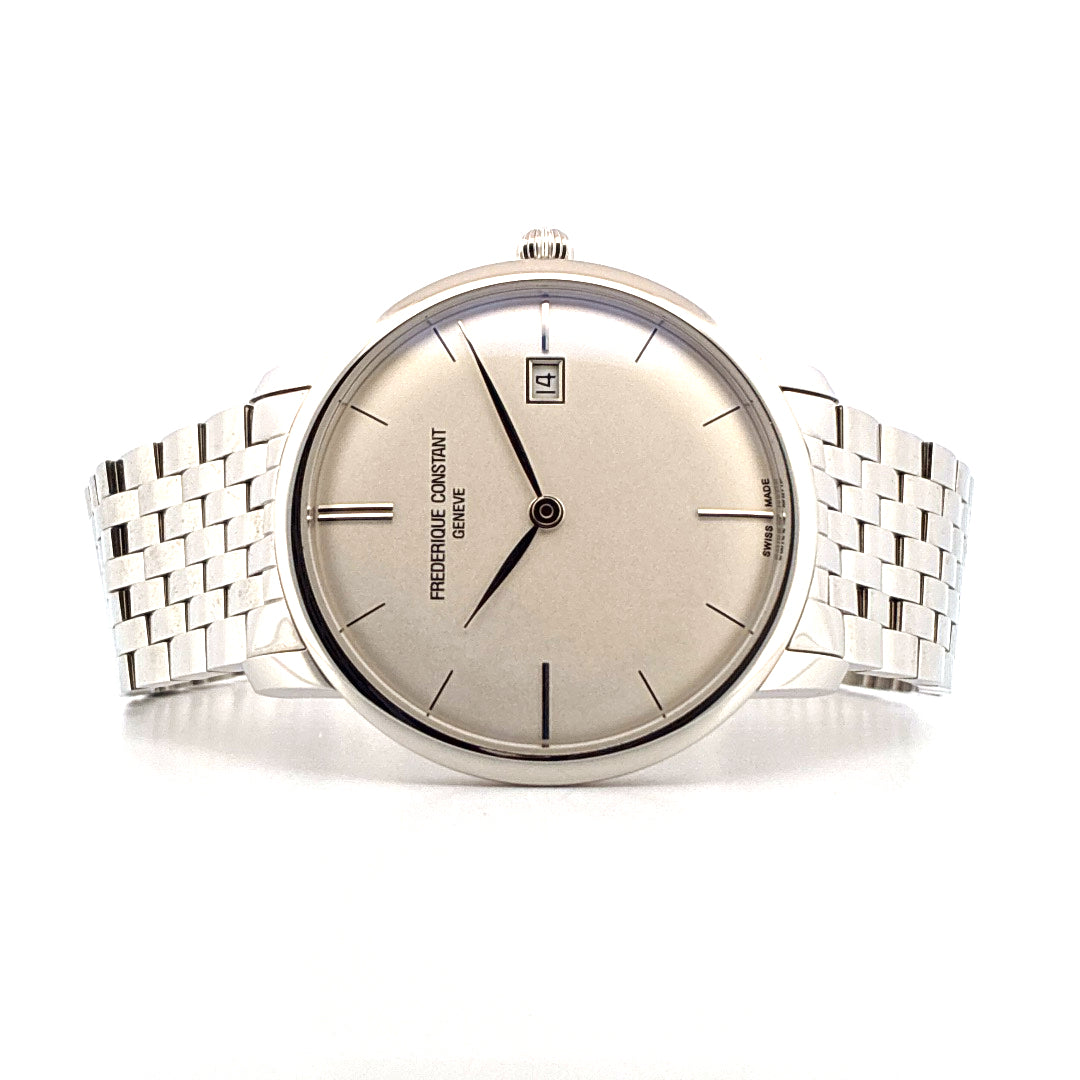 Frederique Constant Slim Line Automatic 2025, silbernes Zifferblatt, Edelstahlarmband
