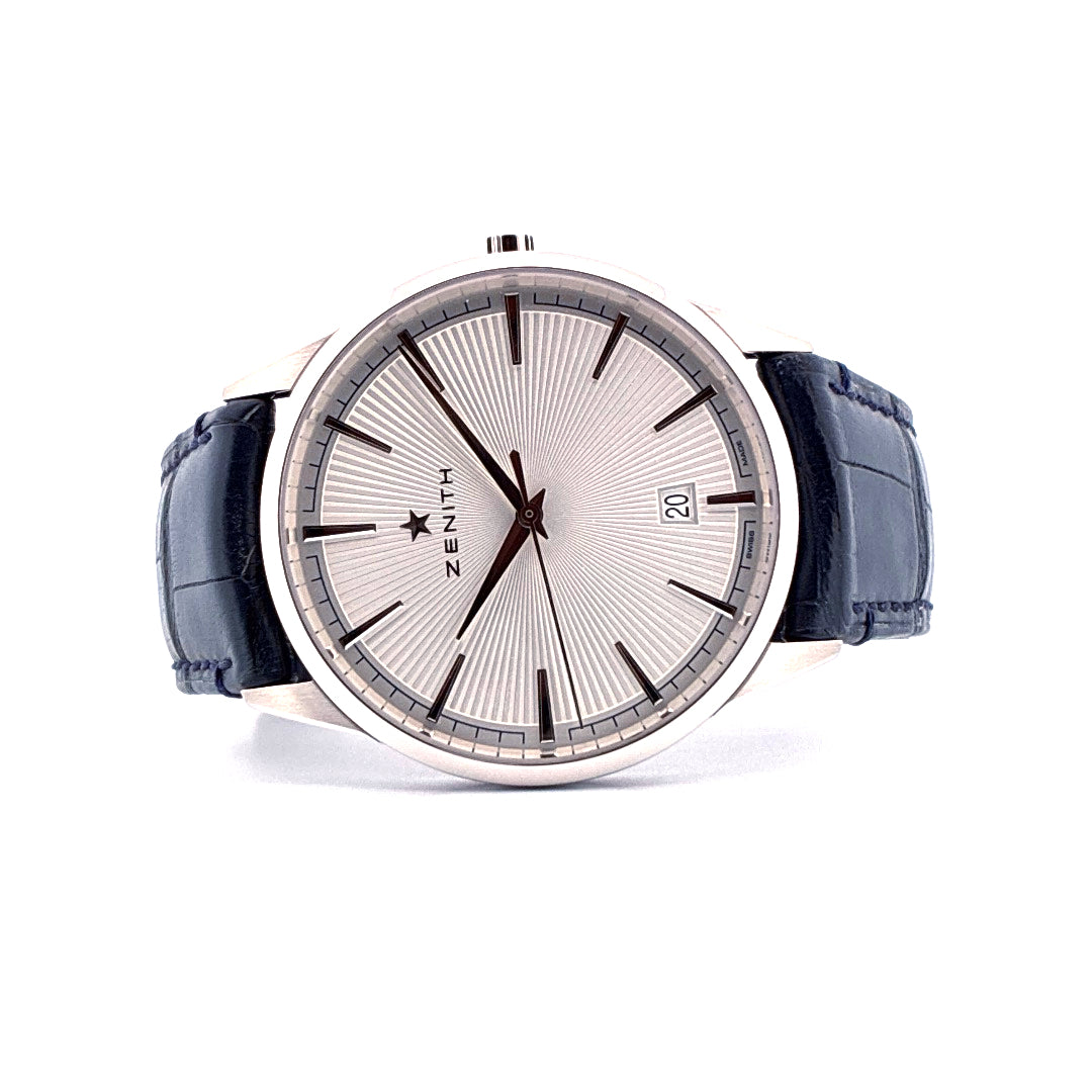 Zenith Elite Classic Automatic Ultra Thin 40mm mit silbernem Zifferblatt und blauem Lederarmband