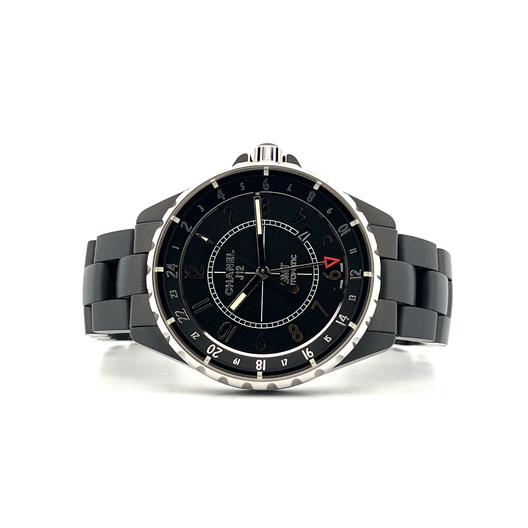 Chanel J12 GMT Keramik matt schwarz Automatik mit beigem Zifferblatt und GMT-Anzeige