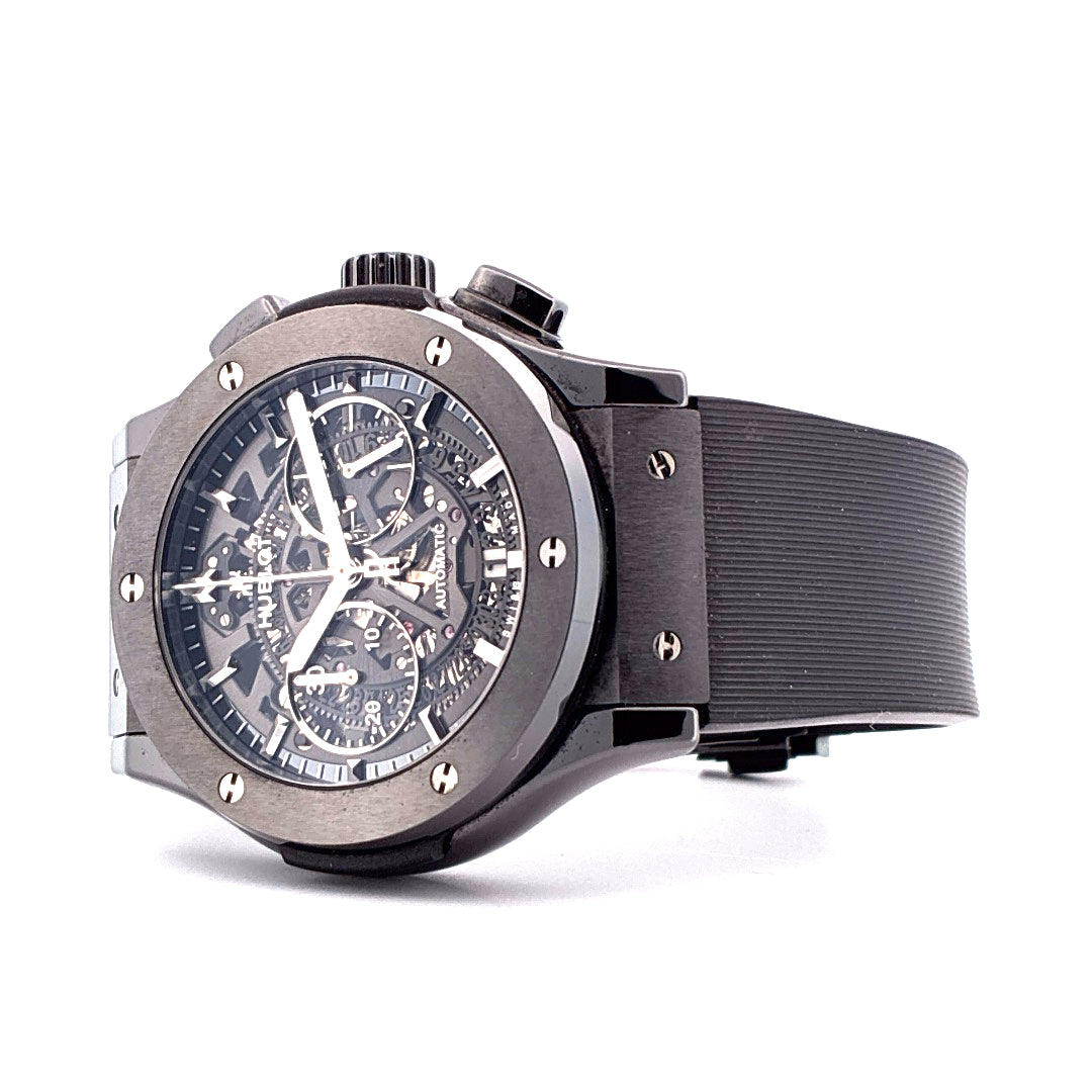 Hublot Classic Fusion Aerofusion Chronograph Skeleton Keramik mit schwarzem Kautschukband