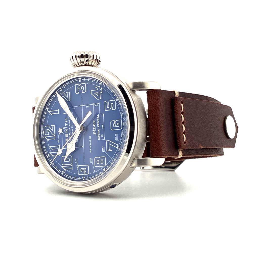 Zenith Pilot Type 20 Blueprint 45mm mit blauem Zifferblatt und braunem Lederarmband