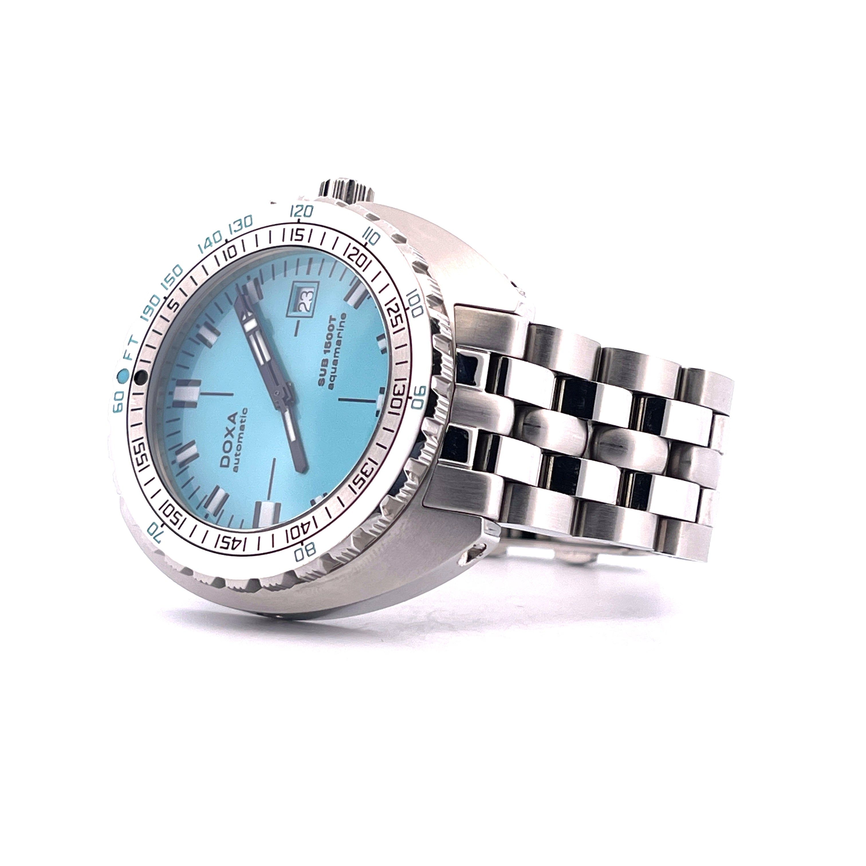 DOXA Sub 1500t Aquamarine Automatik-Herrenuhr mit blauem Zifferblatt und Edelstahlarmband