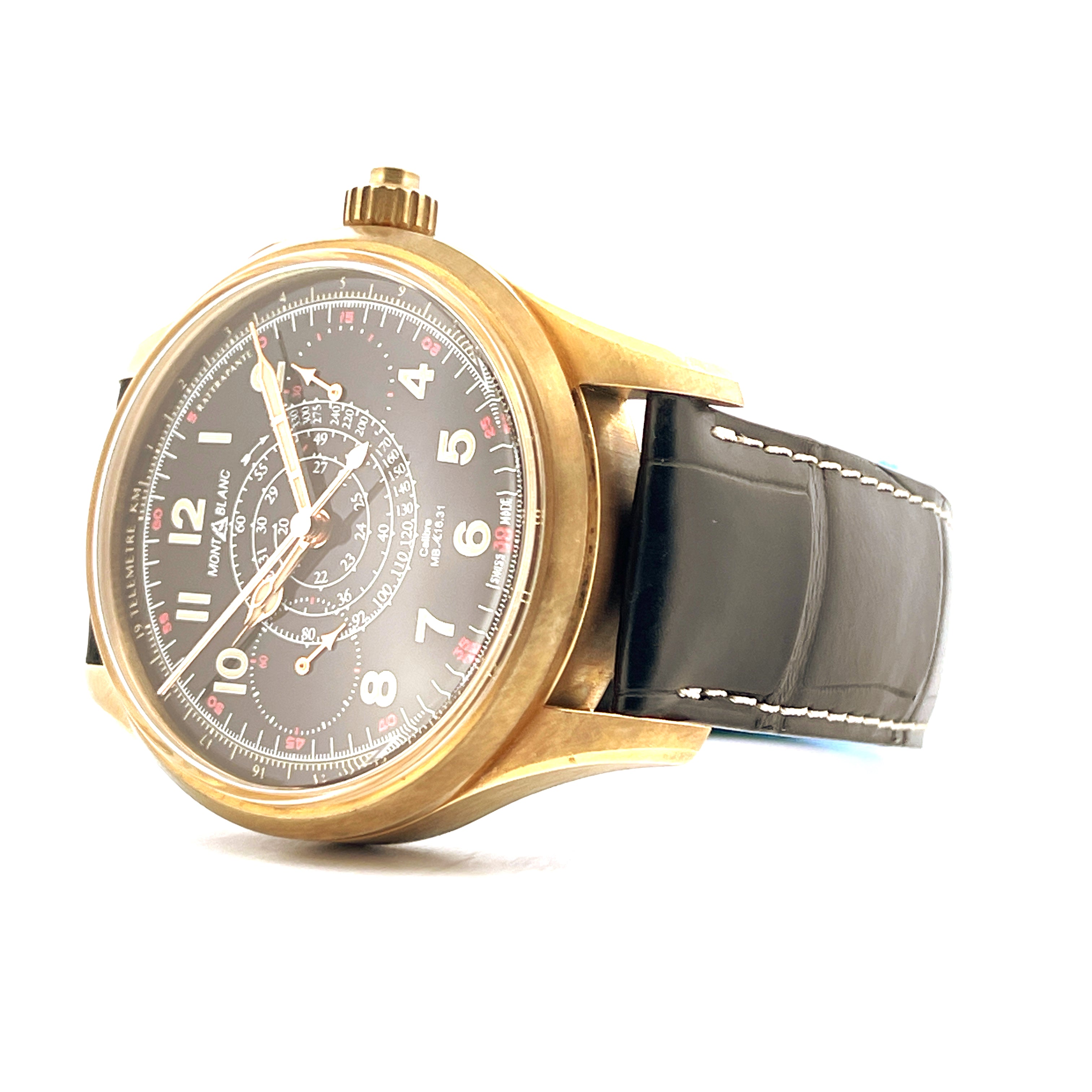 Montblanc 1858 Split-seconds Chronograph aus Bronze mit schwarzem Lederarmband