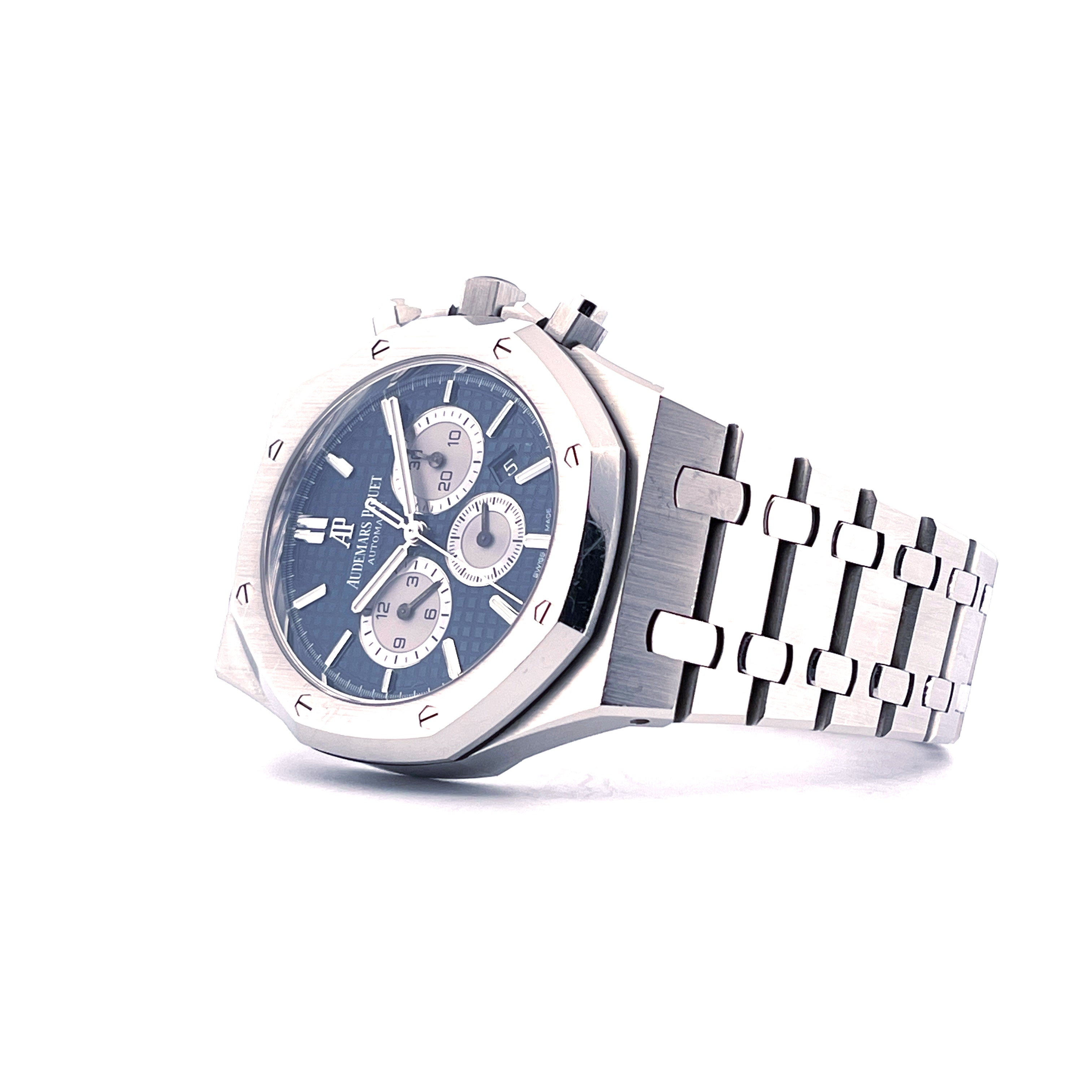 Audemars Piguet Royal Oak Chronograph 41 mm Stahl mit blauem Zifferblatt und Stahlarmband