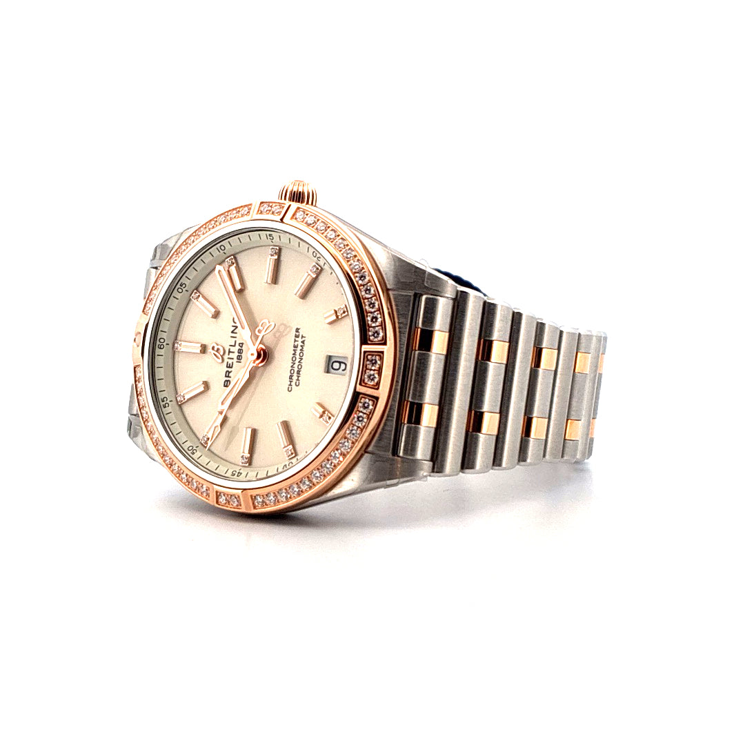 Breitling Chronomat Lady 36mm Stahl Roségold mit Diamantenbesatz und Champagner Zifferblatt