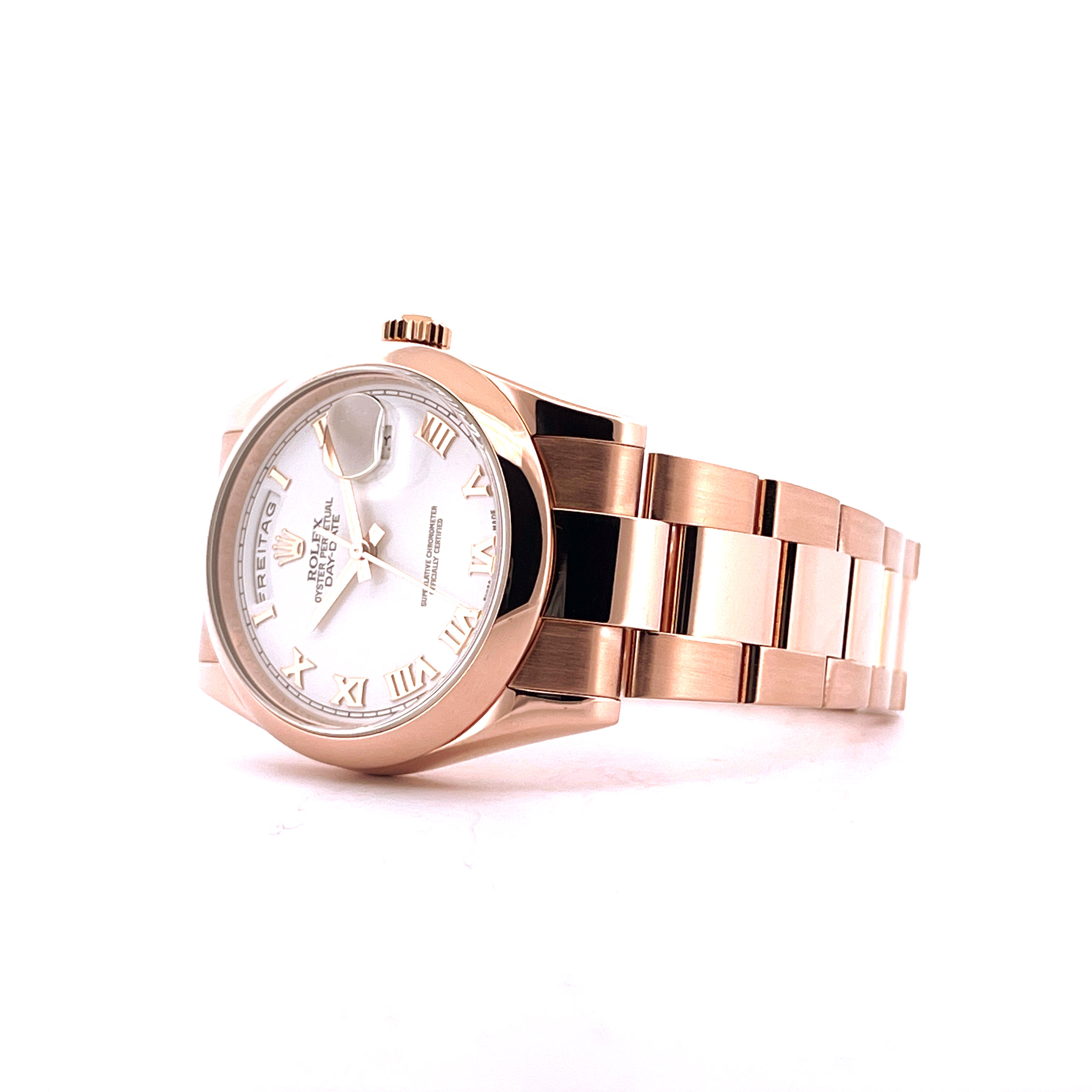 Rolex Day-Date 36 Roségold mit weißem Zifferblatt und Roségoldarmband aus dem Jahr 2012