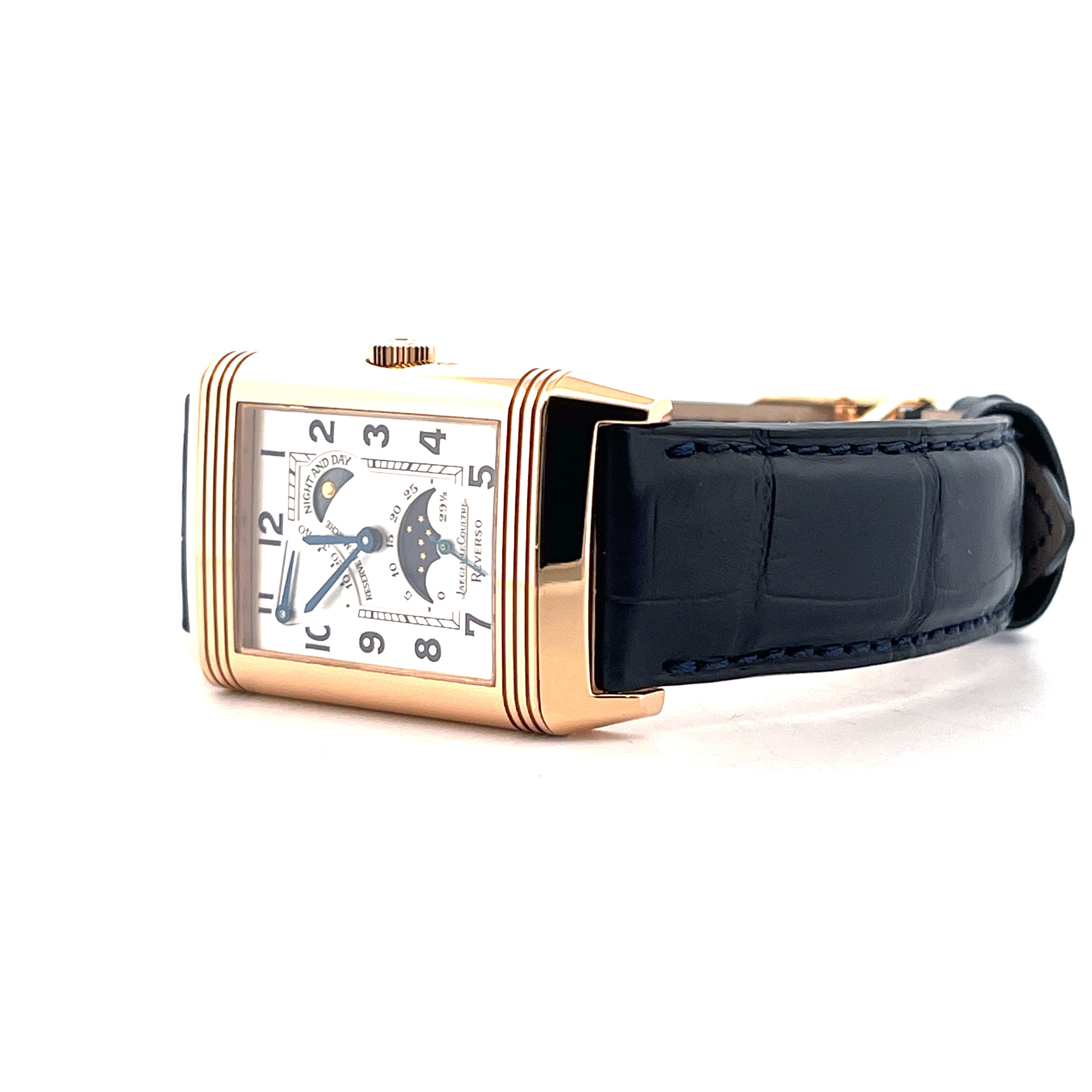 Reverso Sun Moon Roségold / 2 Straps / Leatherstrap new / On stock / 2 years Warranty / Box and Documents / pretty good Condition / Ref. 270.2.63