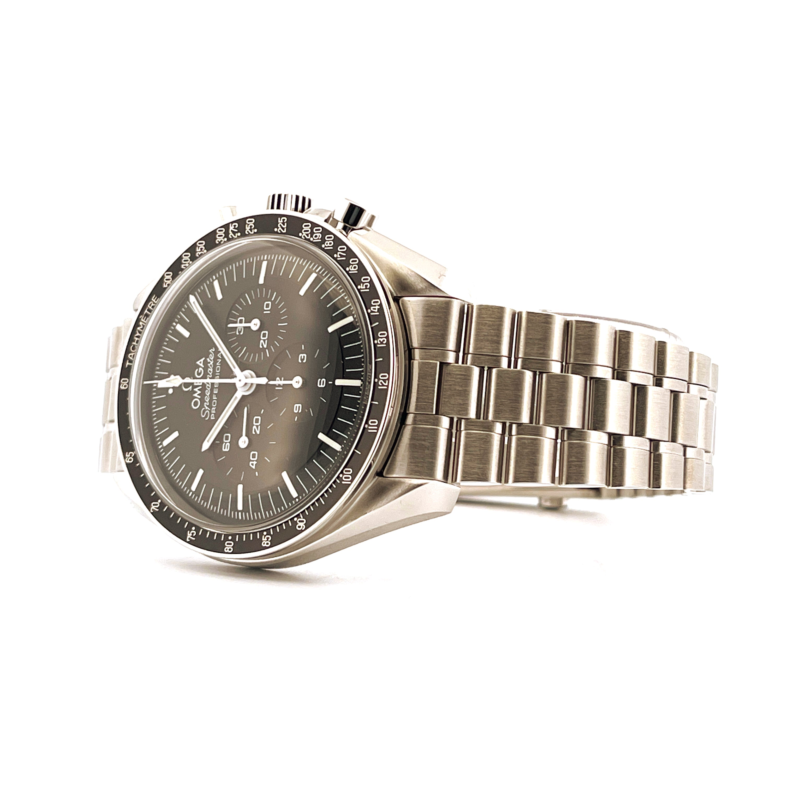 Omega Speedmaster Moonwatch Hesalit 42mm Edelstahl Automatik mit grauem Zifferblatt und Edelstahlarmband