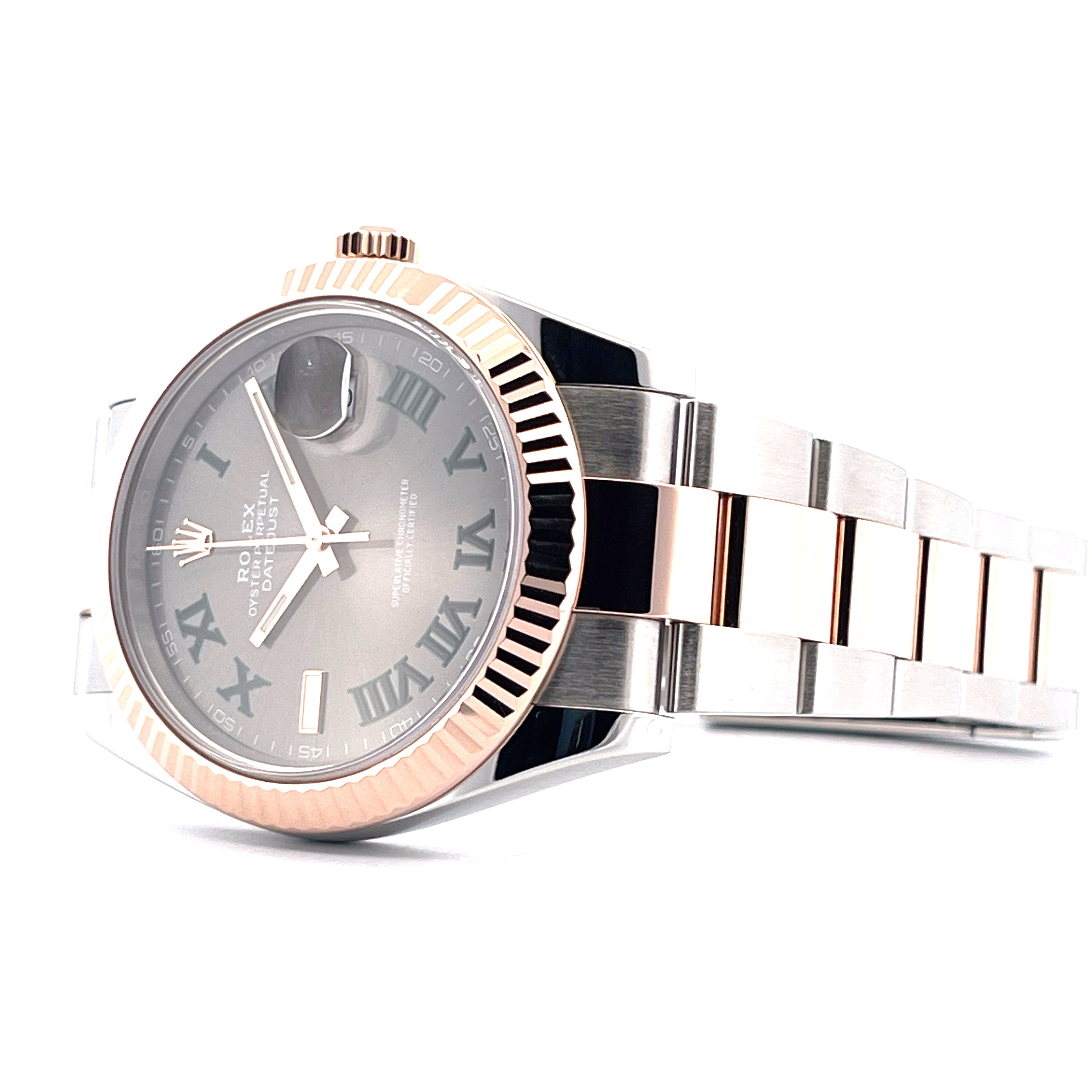 Rolex Datejust 41 Wimbledon Oyster aus Stahl und Roségold mit grauem Zifferblatt und Automatikwerk