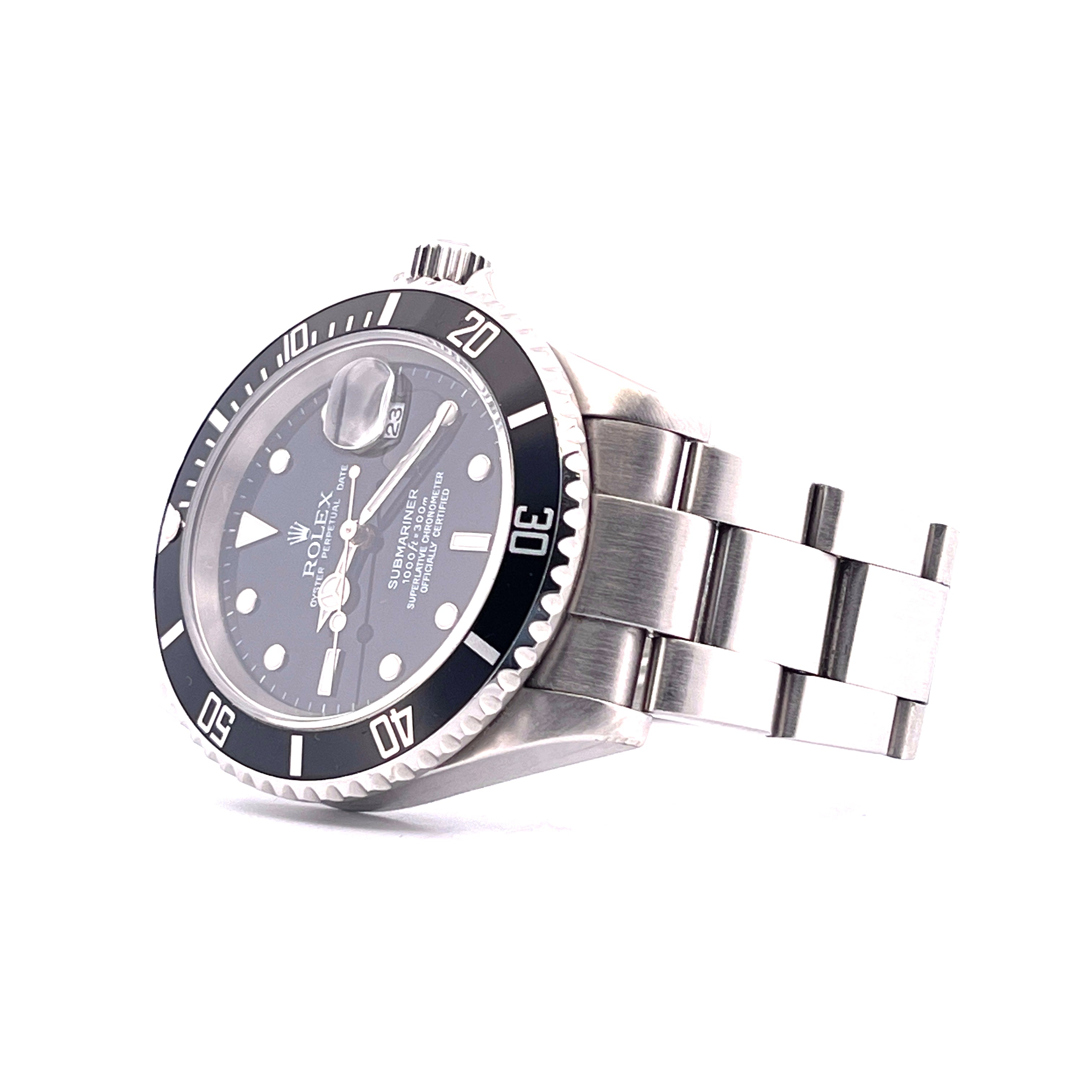 Rolex Submariner Date 16610 Stahl-Uhr mit schwarzem Zifferblatt und Lünette, Datumsanzeige bei 3 Uhr