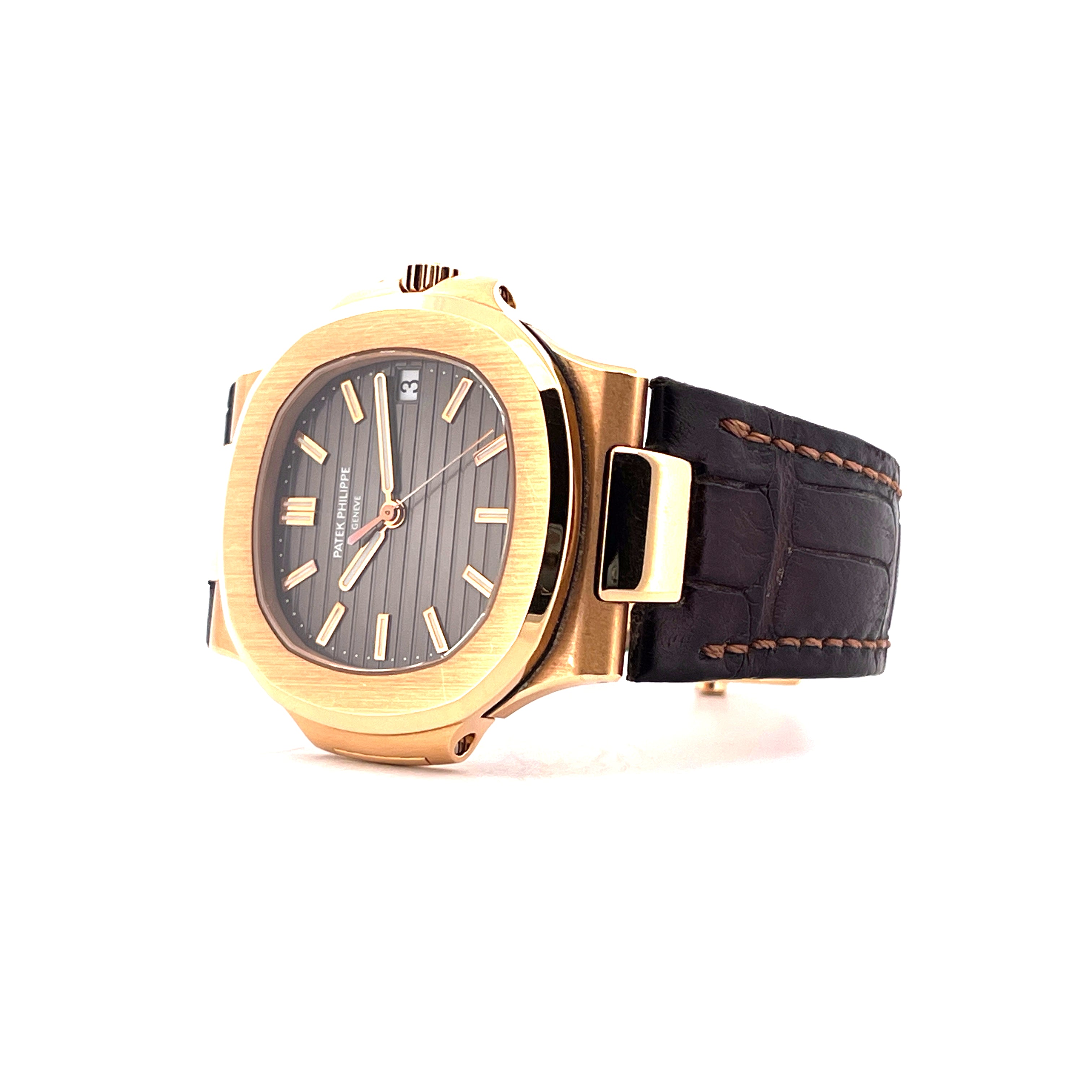 Patek Philippe Nautilus 5711R-001 in Roségold mit dunkelgrauem Zifferblatt und braunem Krokodillederarmband