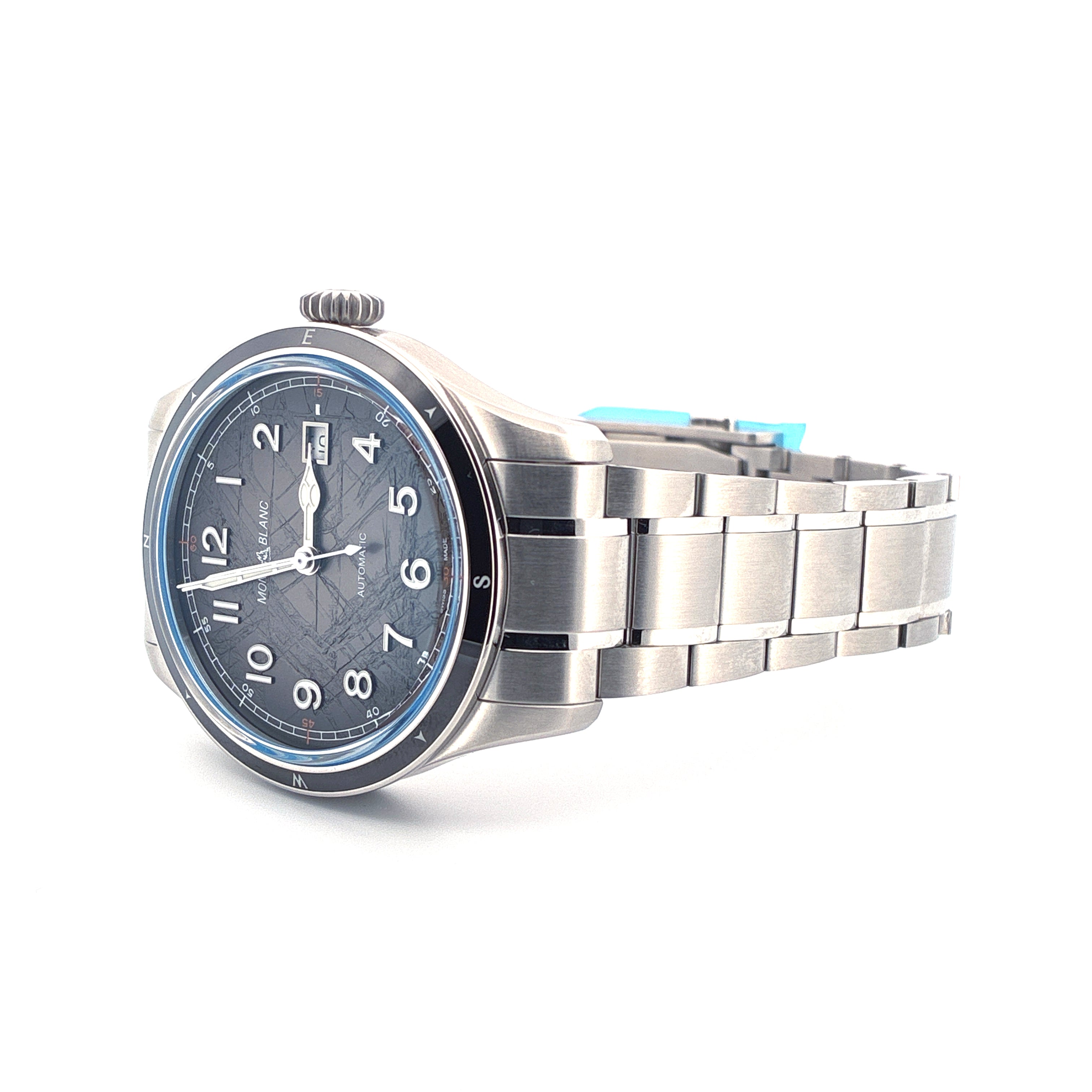 Montblanc 1858 Automatic Date 0 Oxygen The 8000 aus Edelstahl mit blauem Zifferblatt und Stahlband