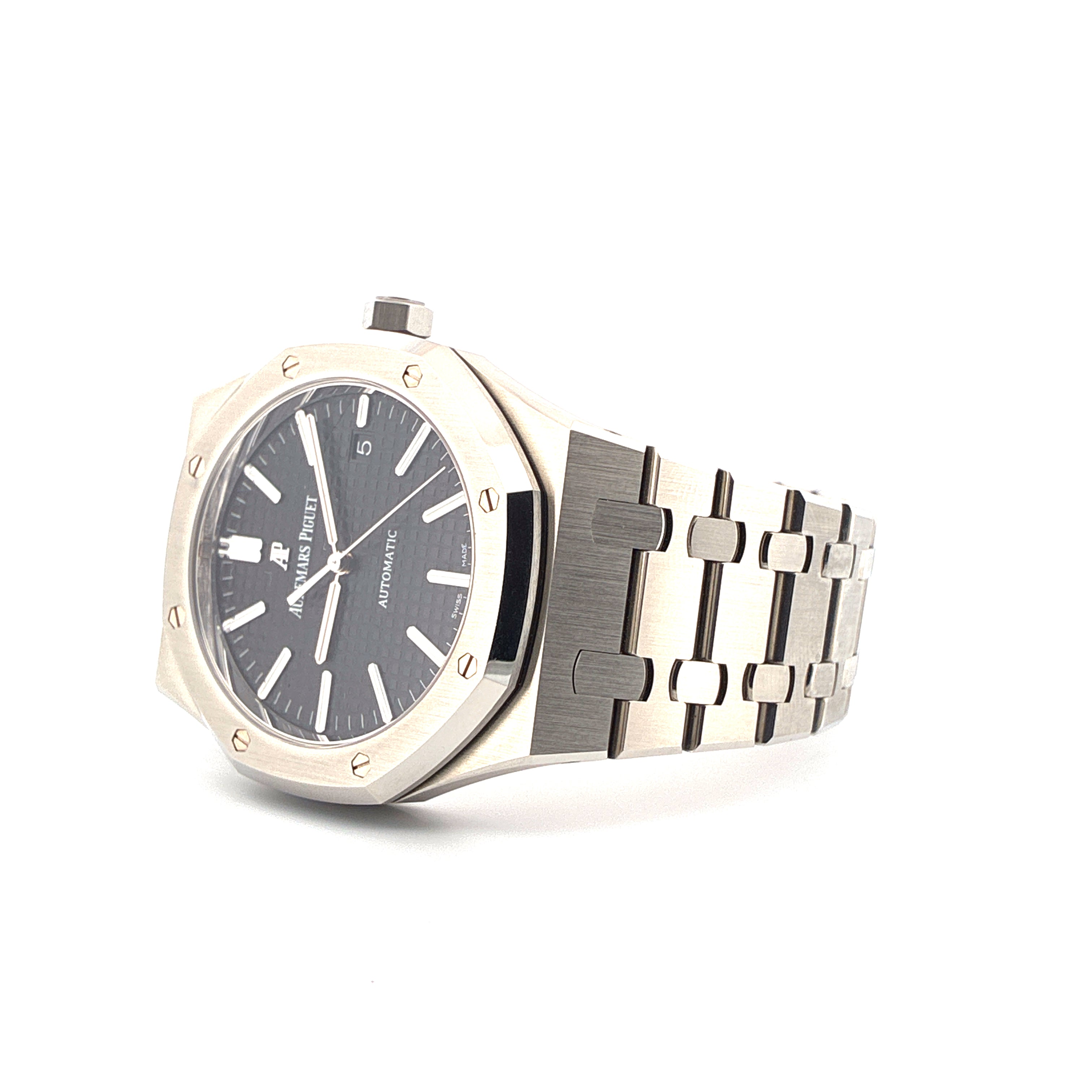 Audemars Piguet Royal Oak mit grauem Zifferblatt und Edelstahlarmband im Detailansicht