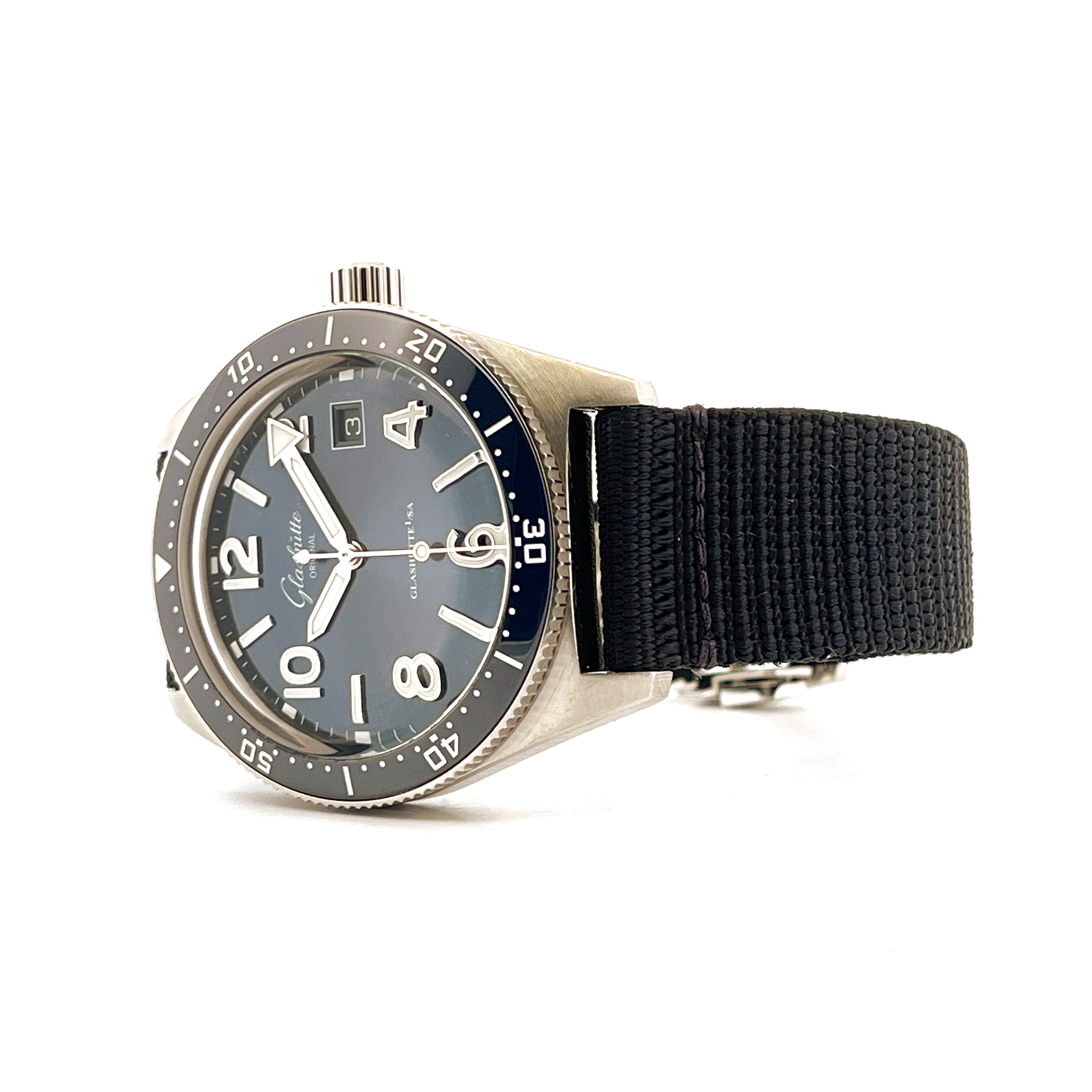 Glashütte Original Seaq 39,5mm Edelstahl mit blauem Zifferblatt und schwarzem Textilband