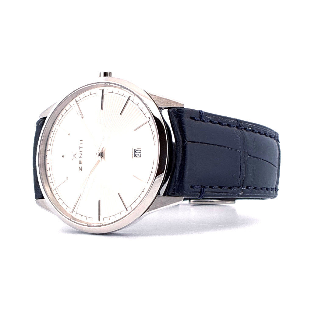 Zenith Elite Classic Automatic Ultra Thin mit silbernem Zifferblatt und blauem Lederarmband
