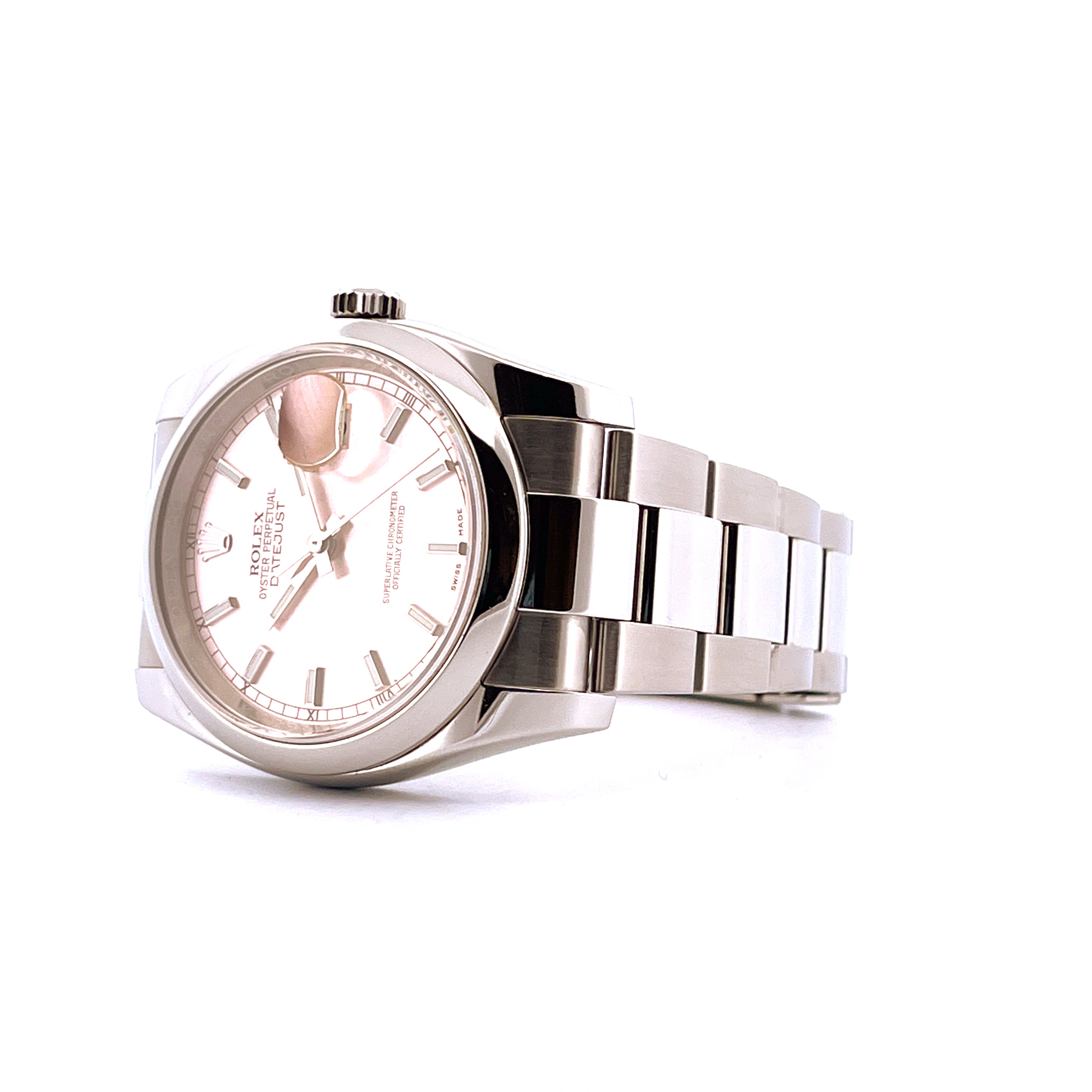 Rolex Datejust 36 Pink aus Stahl, Vorderansicht, Automatikwerk, sehr guter Zustand