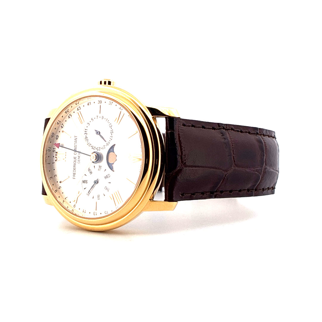 Frederique Constant Business Timer Gelbgold-plattiert Automatik mit braunem Lederarmband