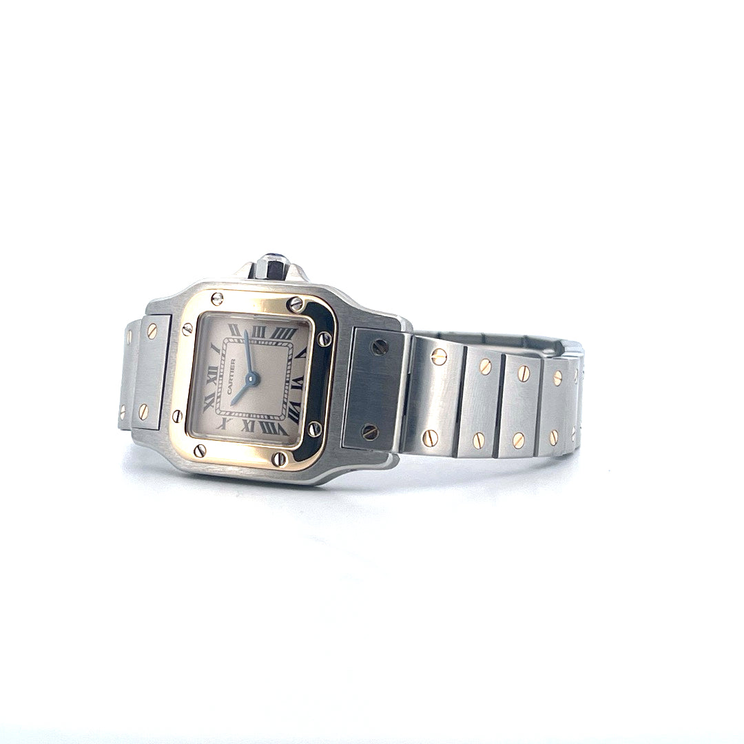 Cartier Santos Galbée 24x35mm Stahl-Gelbgold Damenuhr mit Quarzwerk und silbernem Zifferblatt