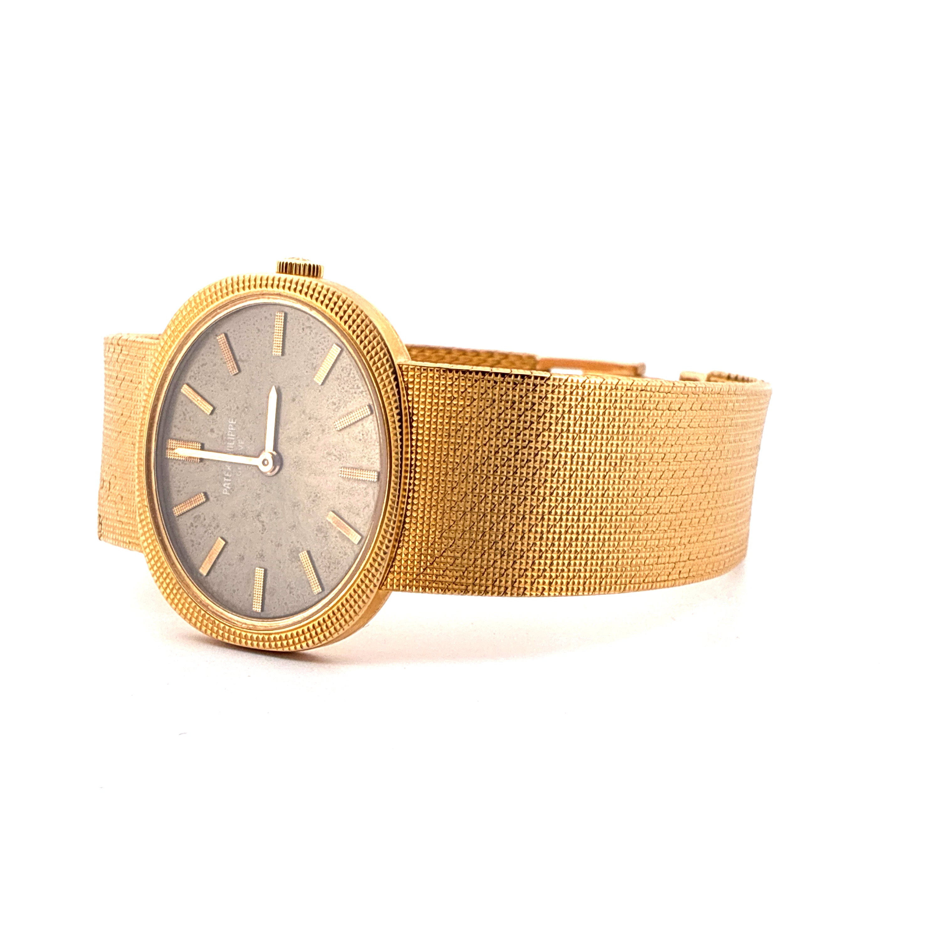 Patek Philippe Ellipse d'Or aus Gelbgold, Vintage, mit feinem Band und grauem Zifferblatt