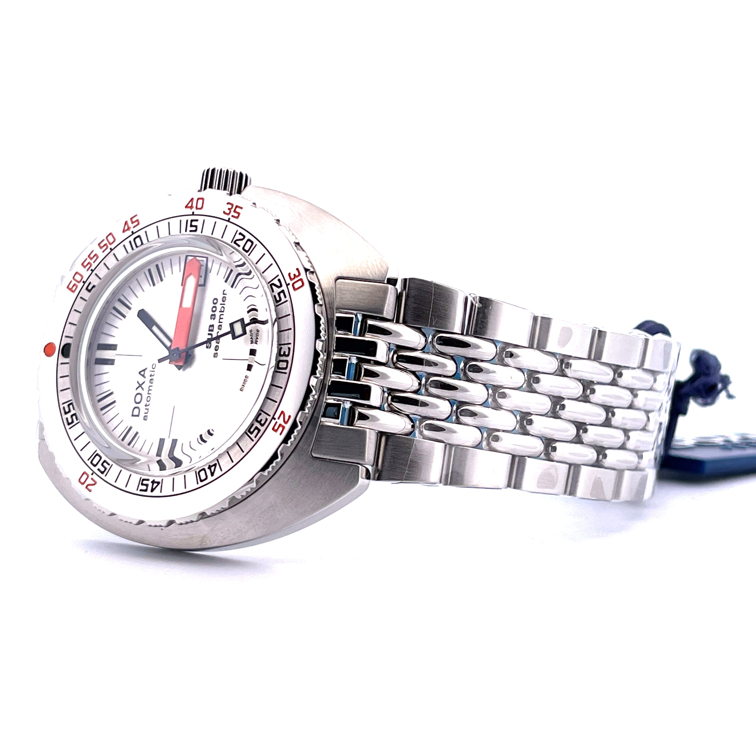 DOXA Sub 300 Searambler Automatik Stahl mit weißem Zifferblatt und Edelstahlarmband