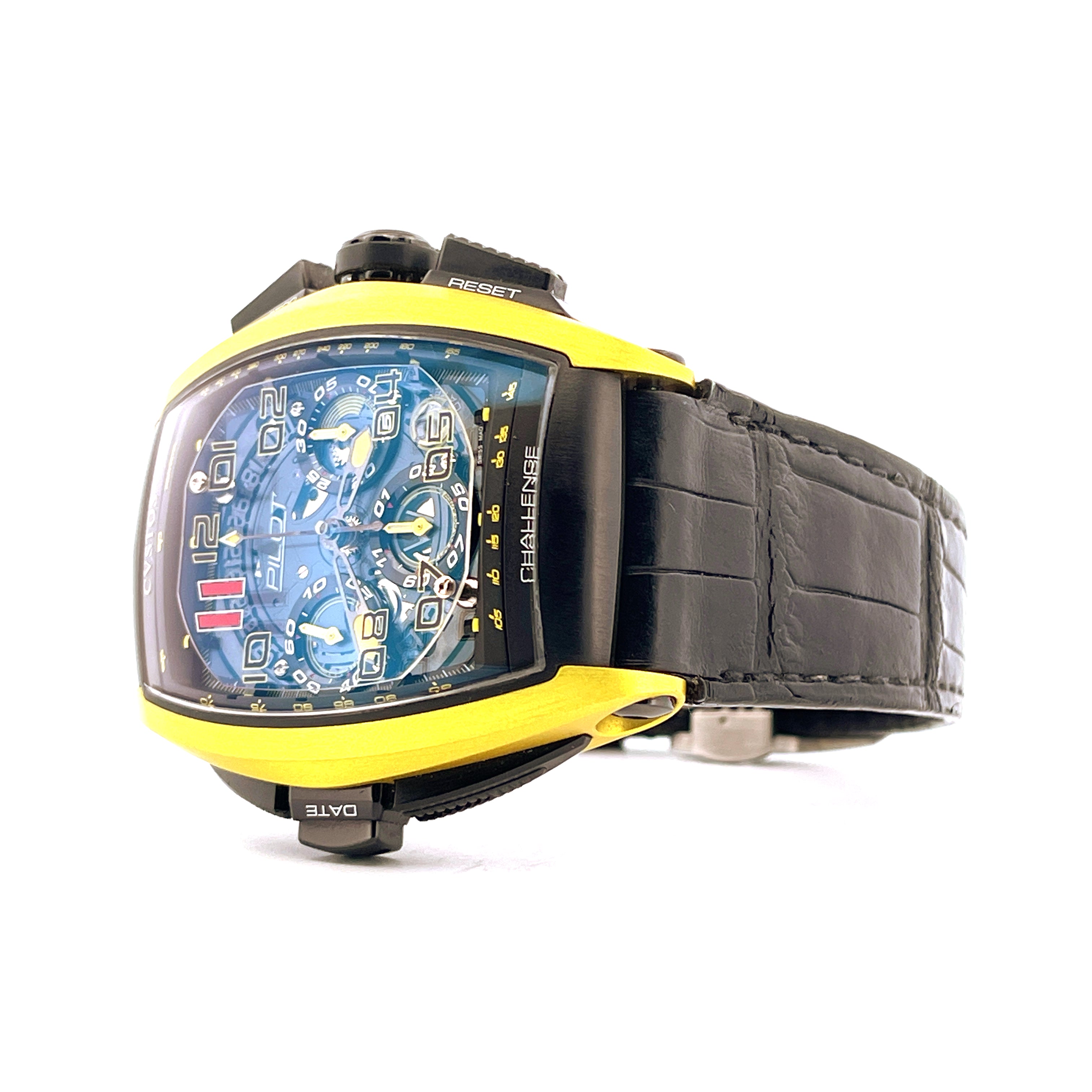 Cvstos Challenge Pilot Yellow Eagle 458 Italy Limited Edt. 200 mit gelbem Gehäuse und schwarzem Lederarmband