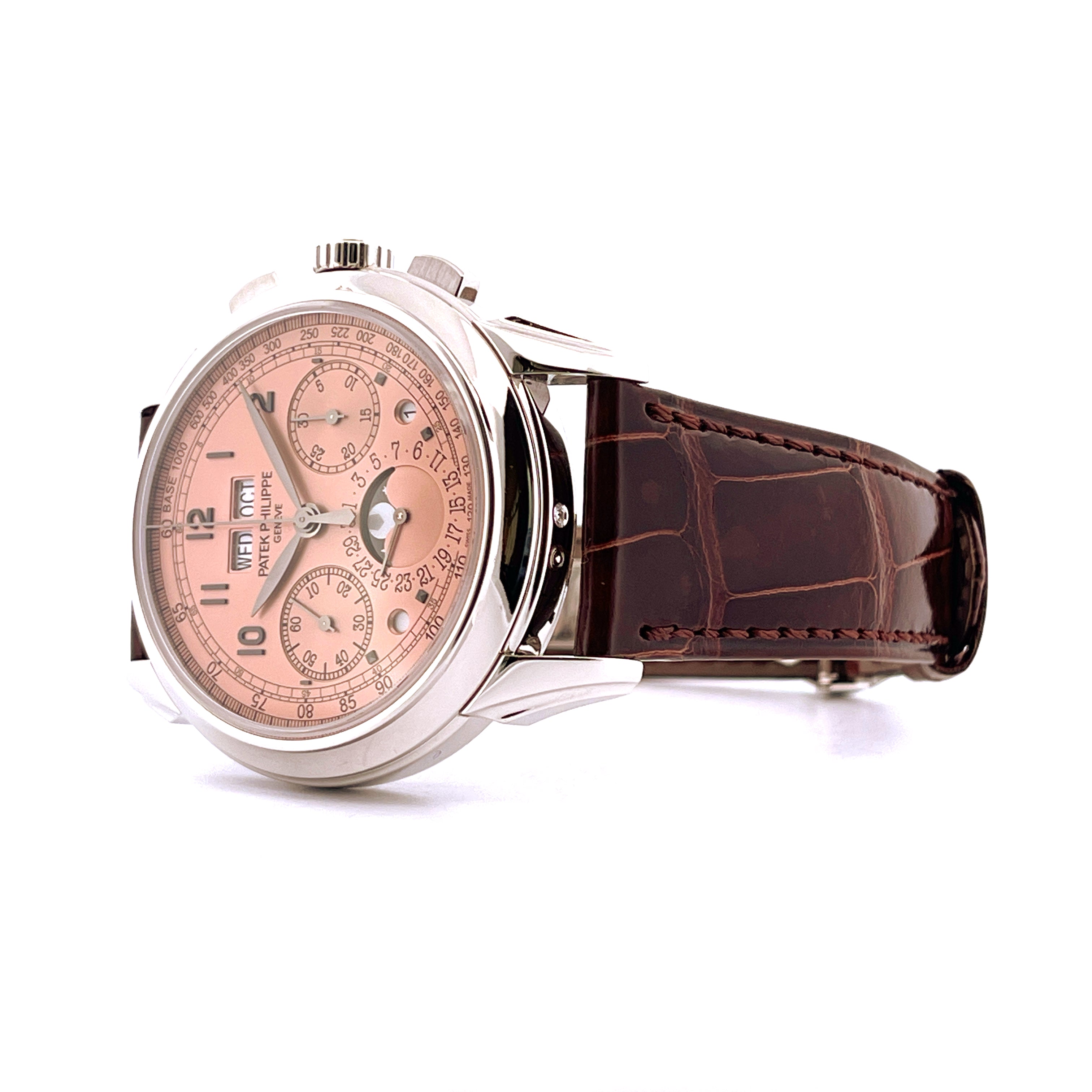 Patek Philippe Perpetual Calendar Chronograph 5270P-001 mit pinkem Zifferblatt und braunem Alligatorlederarmband
