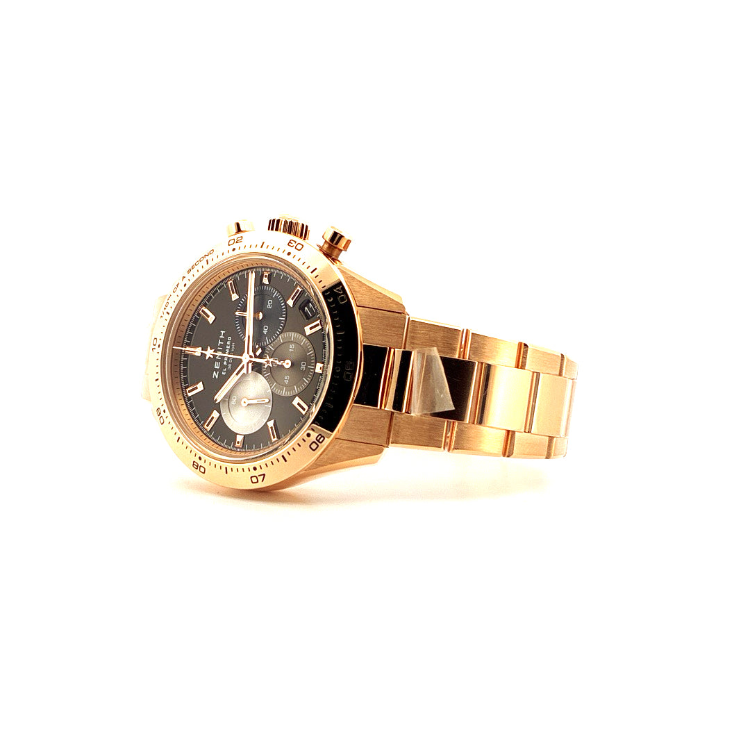 Zenith Chronomaster Sport 41 mm Automatik in Roségold mit grauem Zifferblatt und Gliederarmband