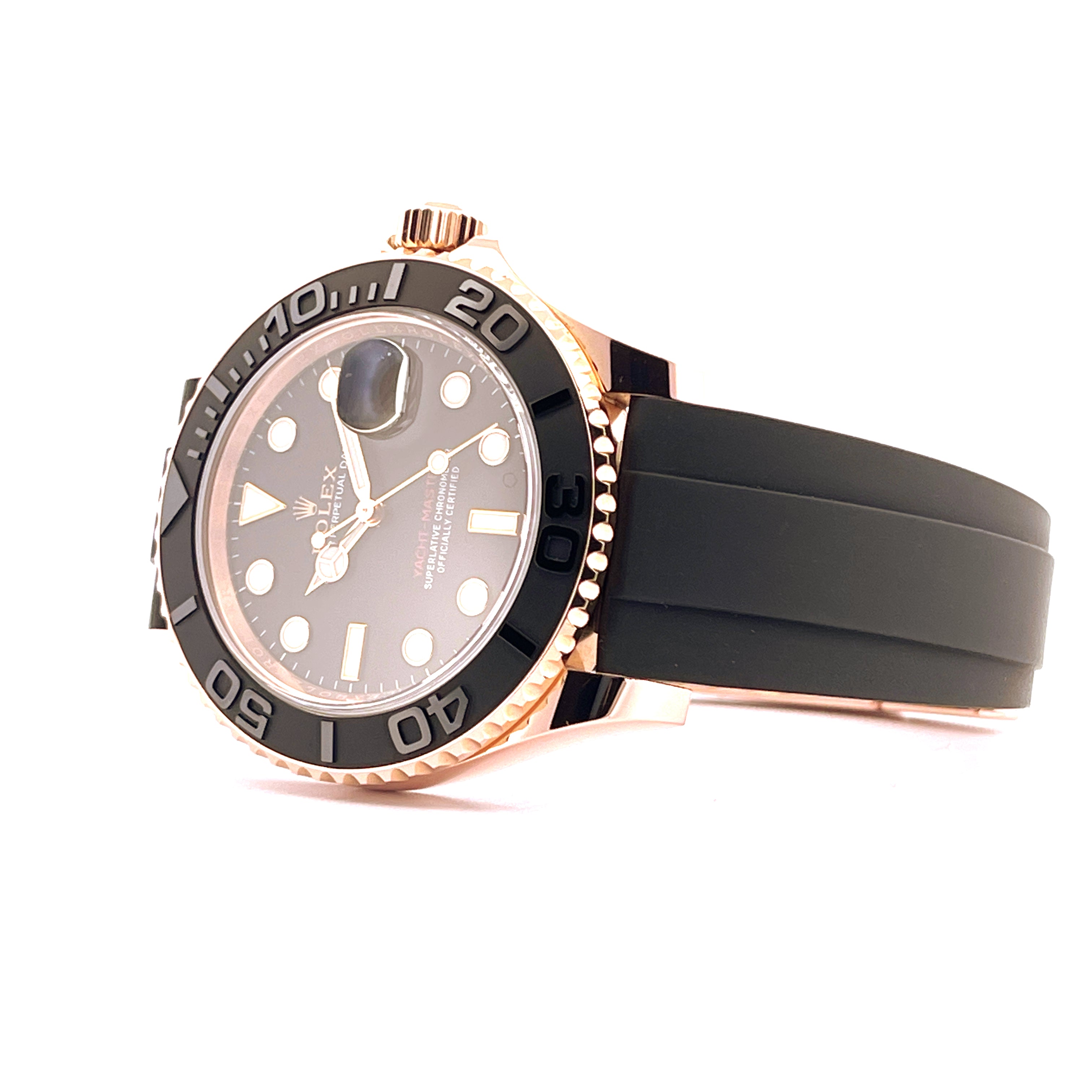 Rolex Yacht-Master 40 Ref 116655 Roségold mit schwarzem Zifferblatt und Kautschukband